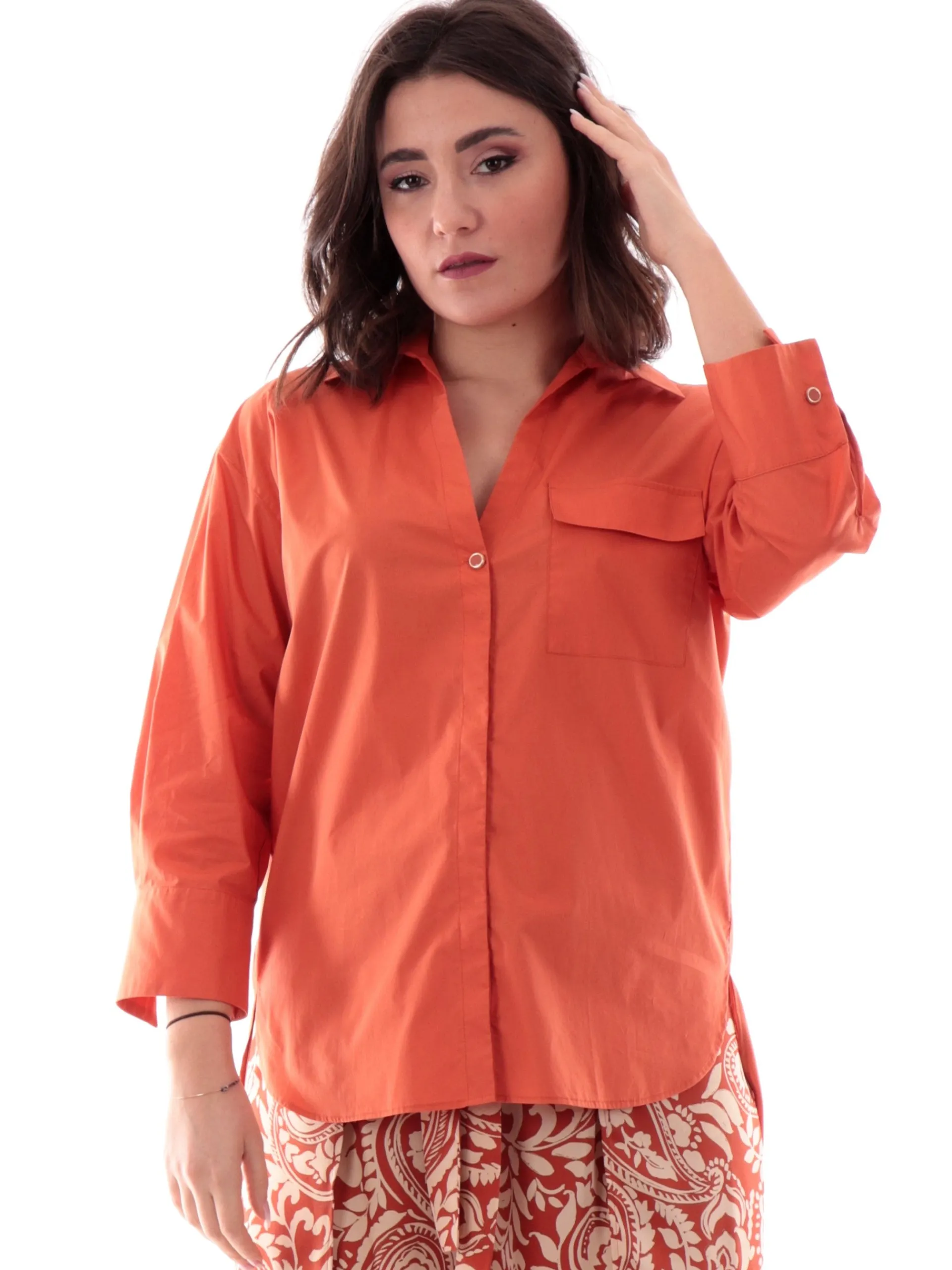 LIU JO MILANO Top & Camicie*Camicia Liu Jo Arancione da donna doppio tessuto raso e cotone WA5203T4853M953