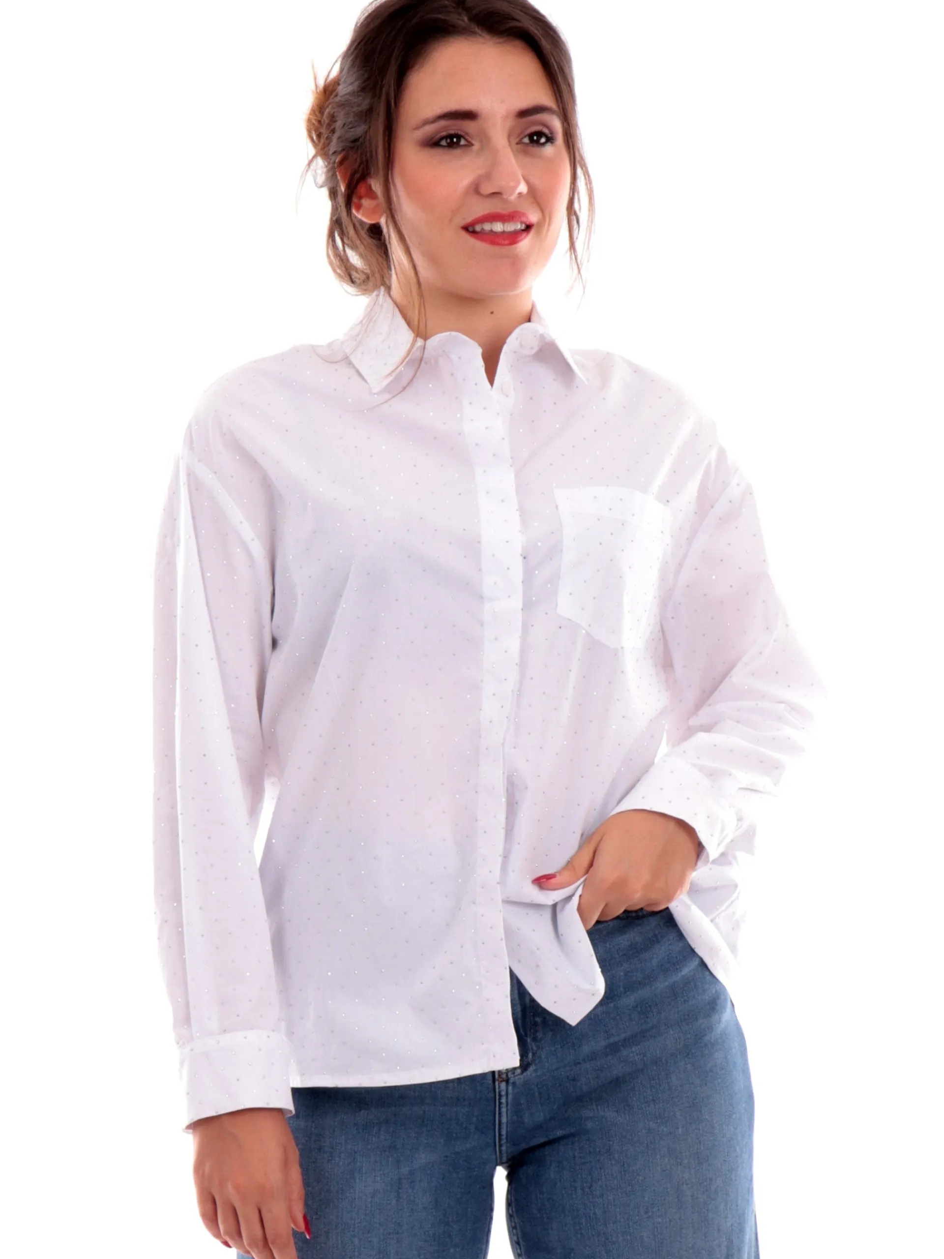 LIU JO MILANO Top & Camicie*Camicia Liu Jo Bianca da donna strass argentati Over WF4199T3904M