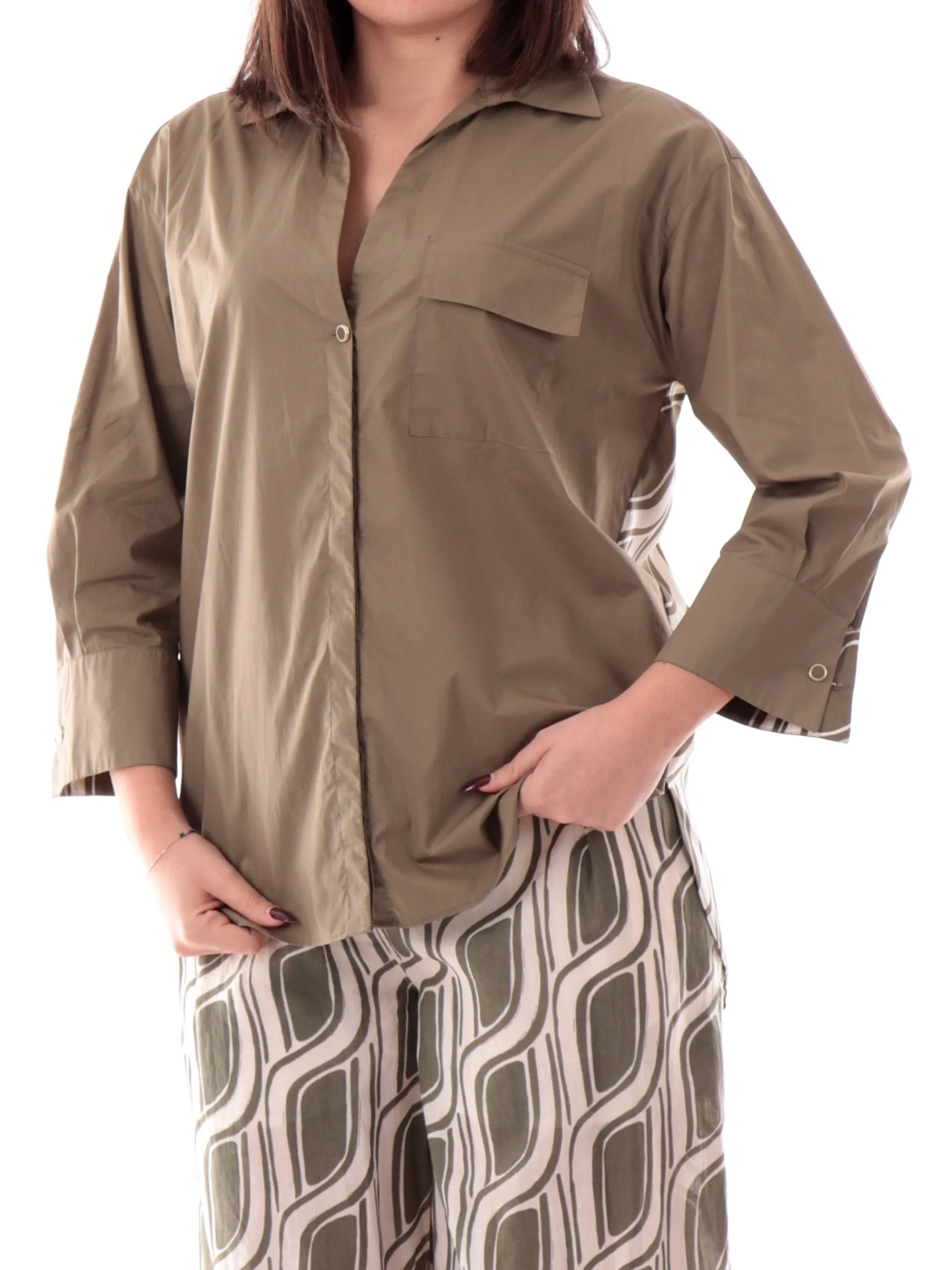 LIU JO MILANO Top & Camicie*Camicia Liu Jo verde militare da donna doppio tessuto raso e cotone WA5203T4853M953