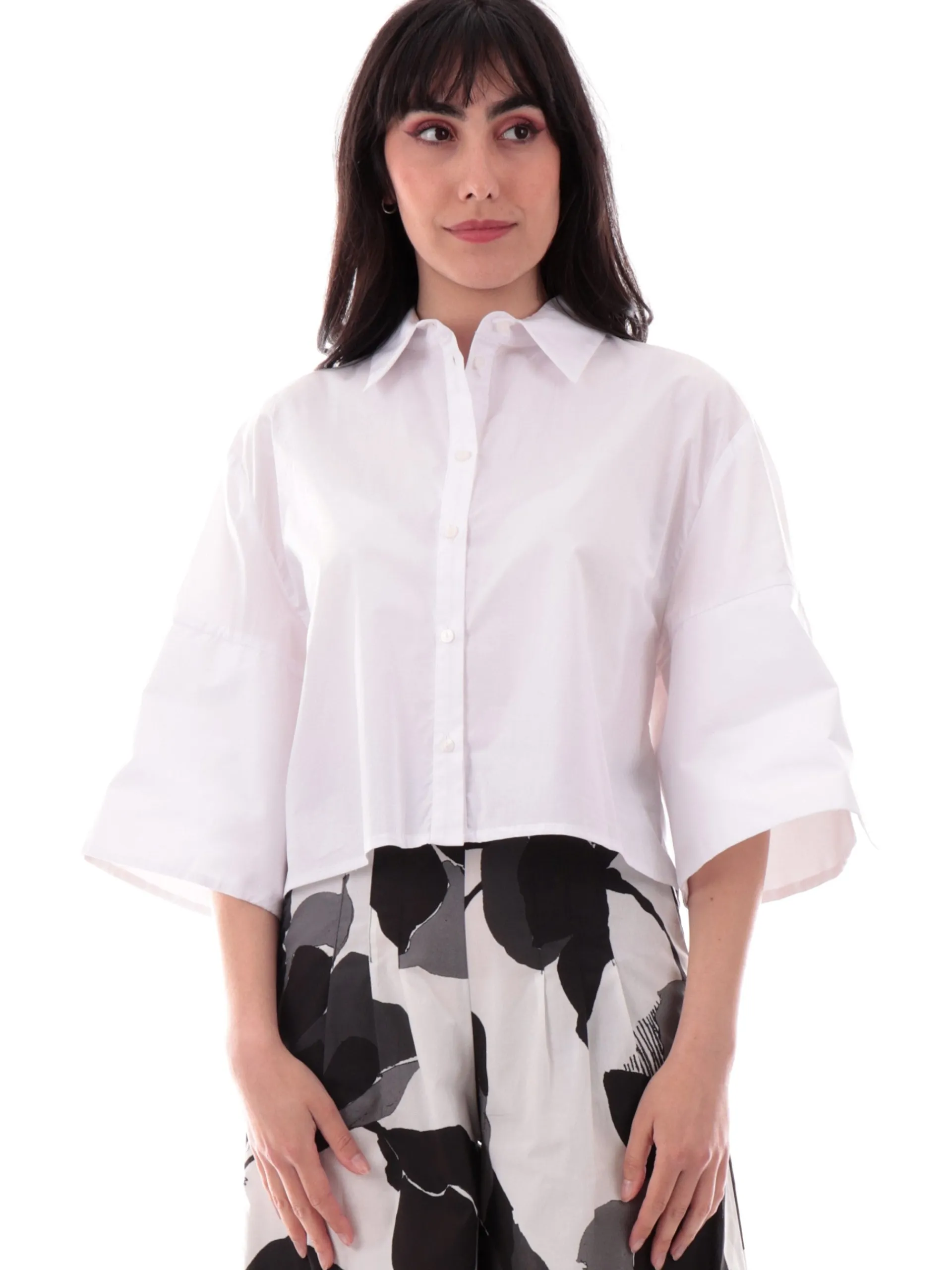 MANILA GRACE Top & Camicie*Camicia bianca da donna over crop C062CUMA