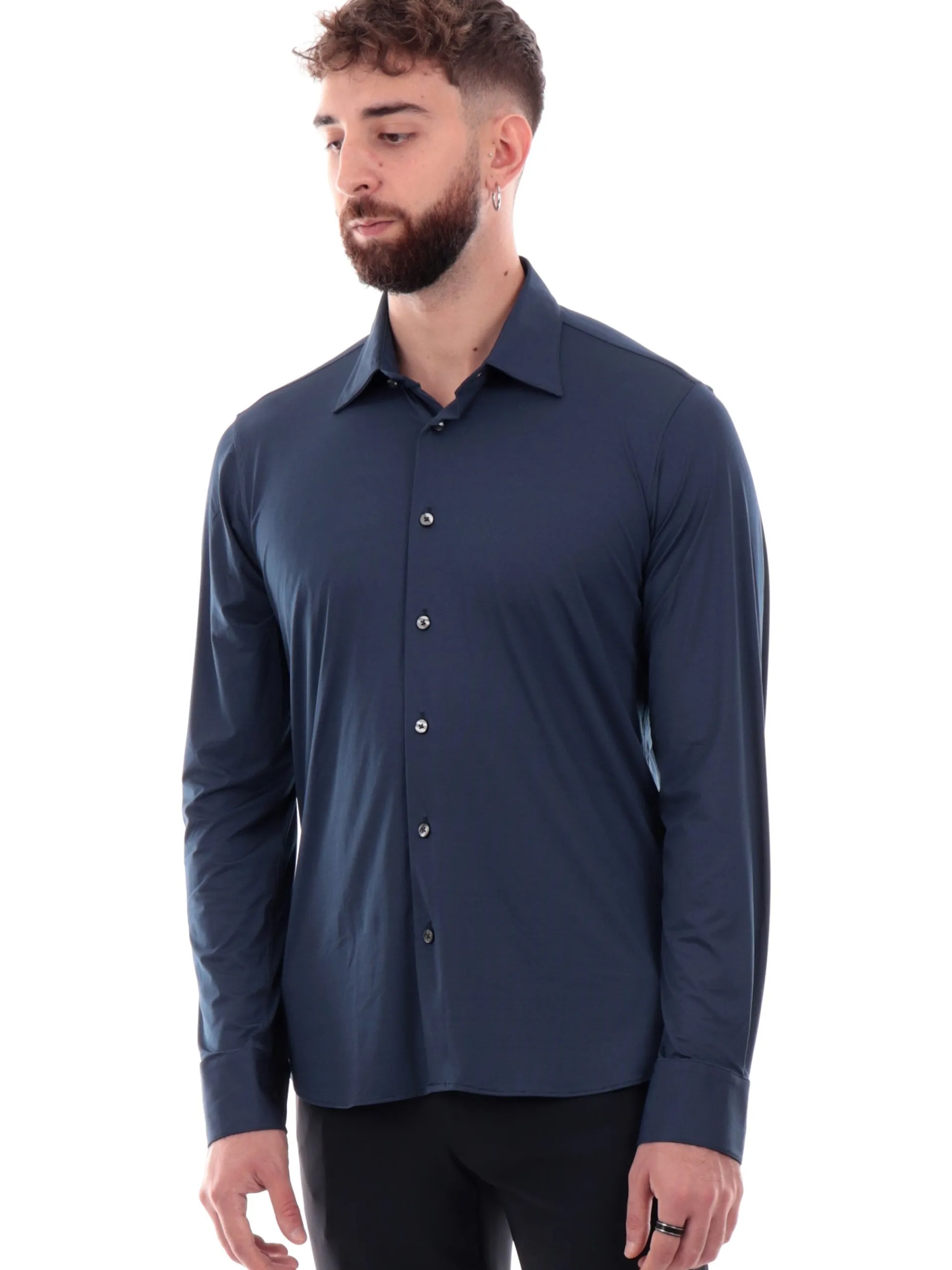 RRD Camicie*Camicia blu notte da uomo Oxford Jaquard Dots W24253V