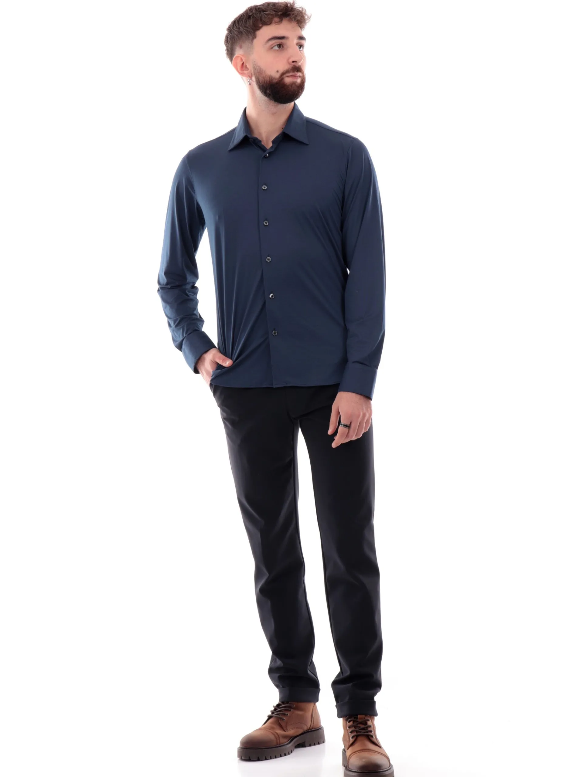 RRD Camicie*Camicia blu notte da uomo Oxford Jaquard Dots W24253V