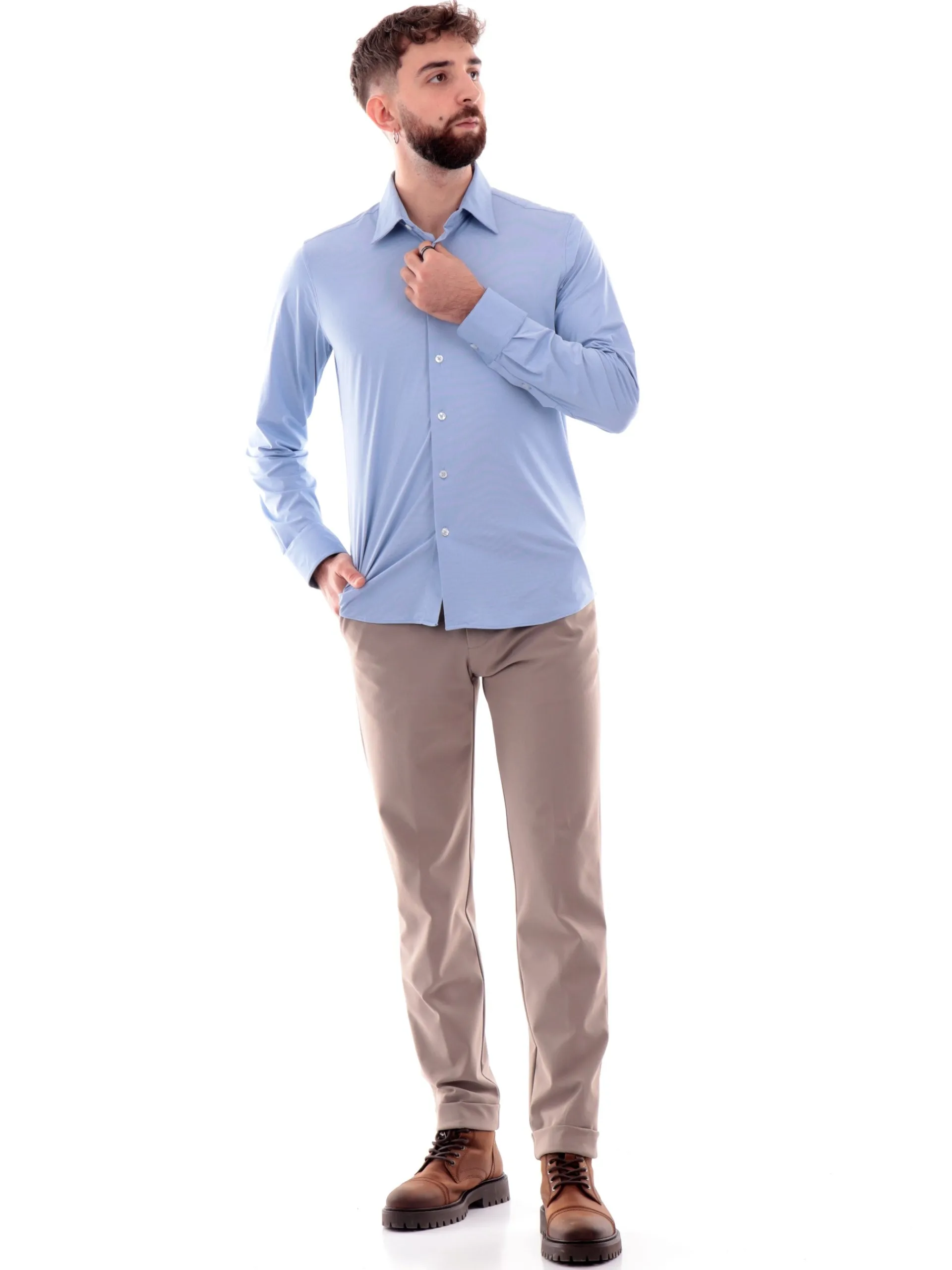 RRD Camicie*Camicia celeste da uomo Oxford Jaquard Dots W24253V