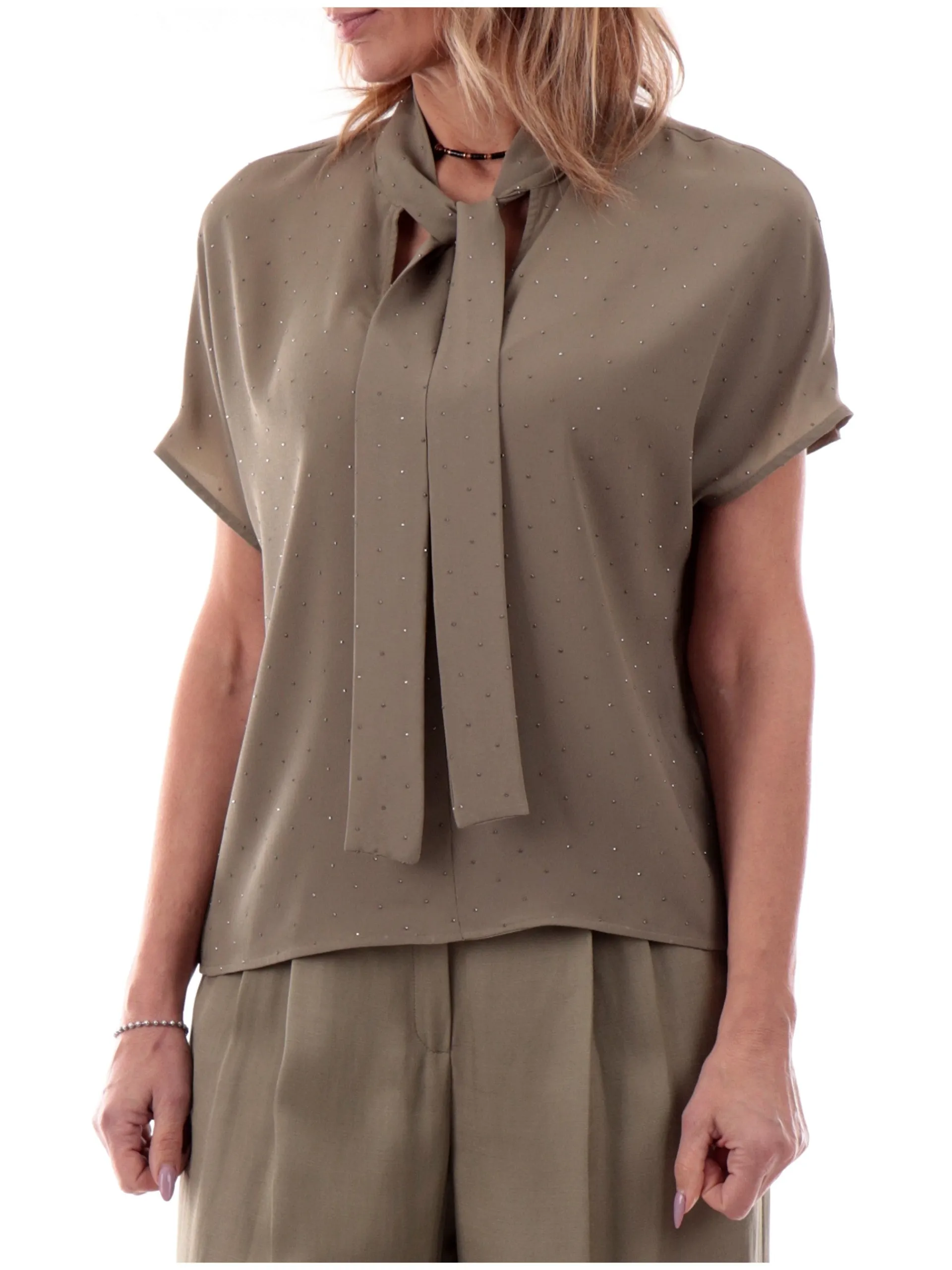 EMME MARELLA Top & Camicie*Camicia smanicata scollo a V verde da donna con strass GALEA