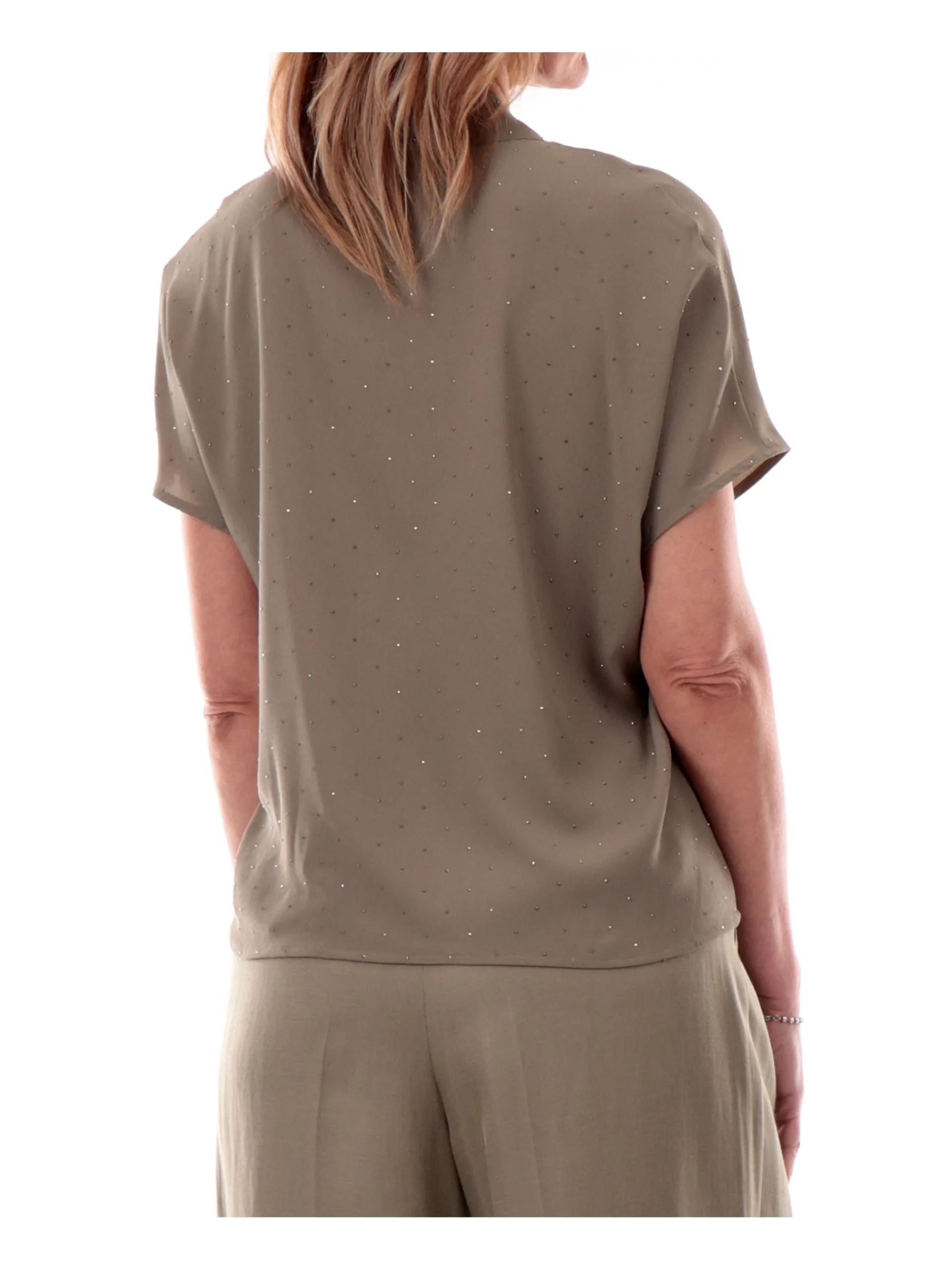 EMME MARELLA Top & Camicie*Camicia smanicata scollo a V verde da donna con strass GALEA