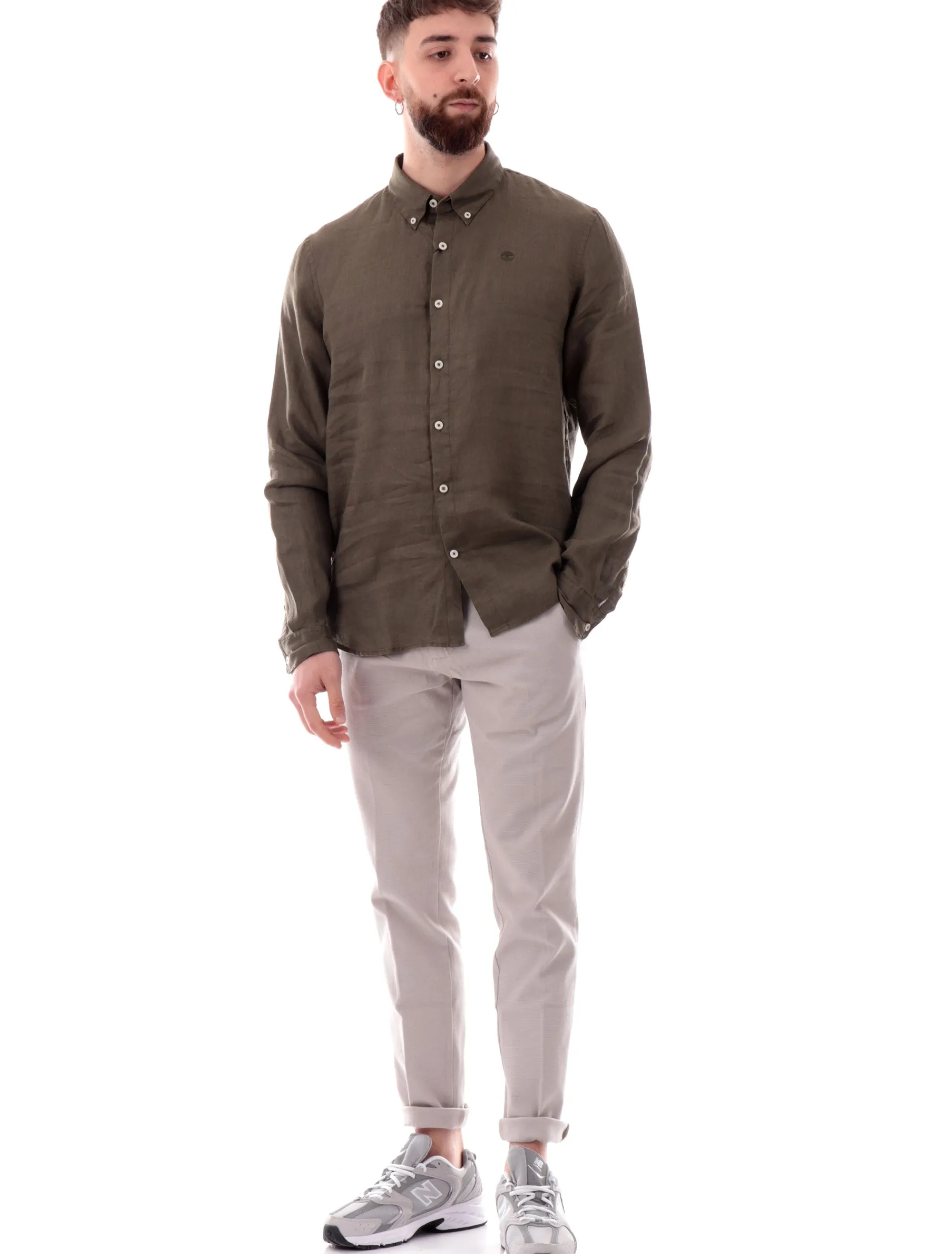 TIMBERLAND Camicie*Camicia lino verde militare da uomo Mill Brook Linen TB0A2DC3