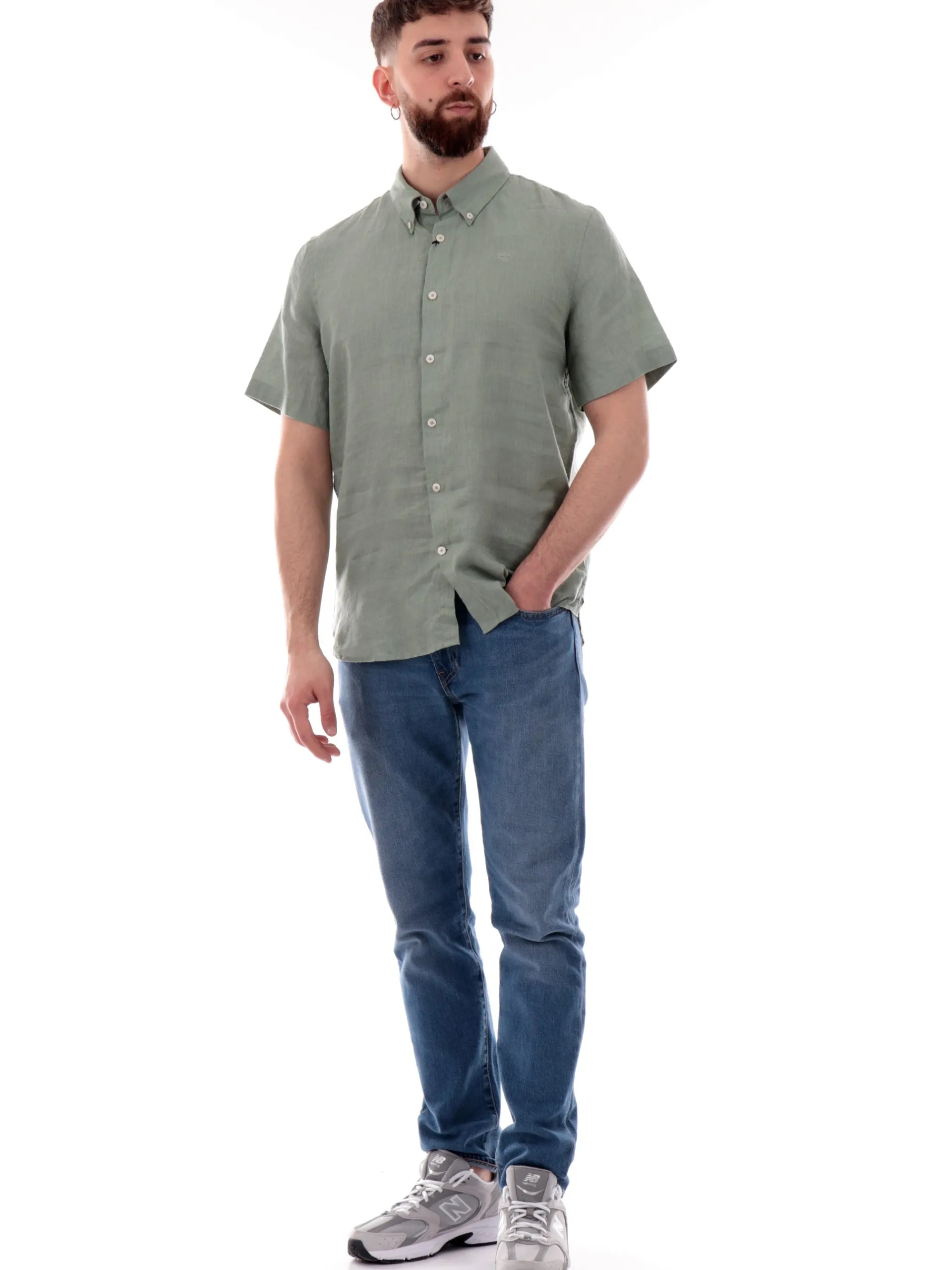 TIMBERLAND Camicie*Camicia lino verde da uomo Mill Brook TB0A2DCC