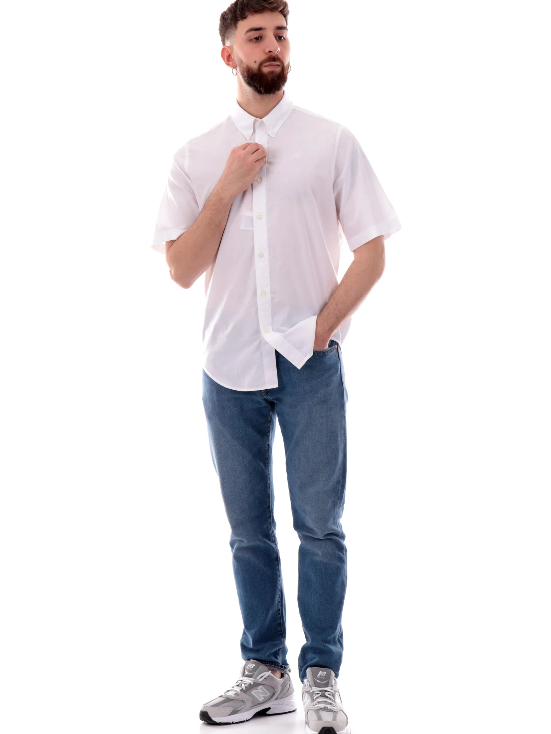 TIMBERLAND Camicie*Camicia maniche corte bianca da uomo Stretch Poplin TB0A2EYE