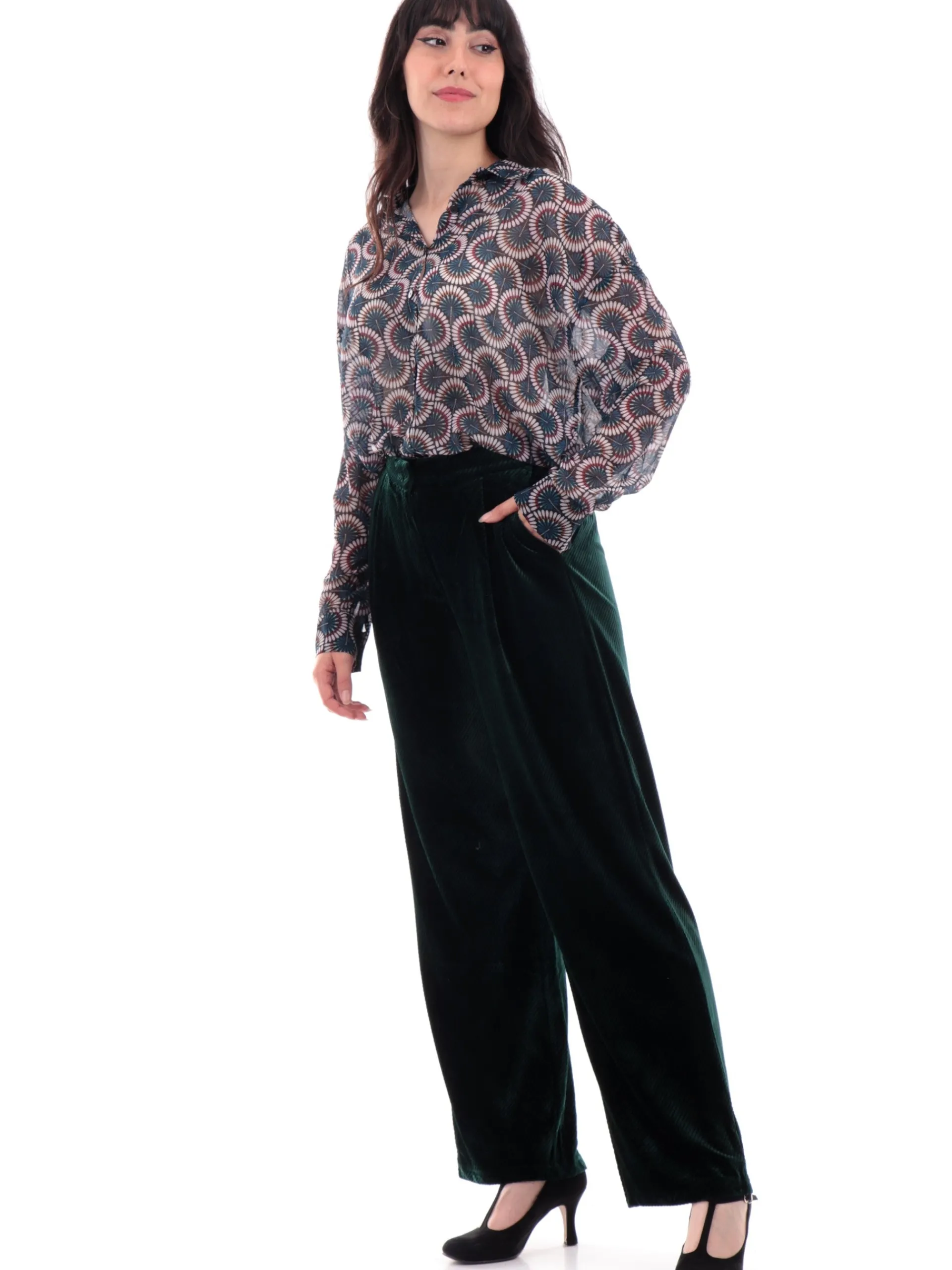 MOLLYBRACKEN Top & Camicie*Camicia trasparente Molly Bracken blu da donna fantasia foulard P1748CH