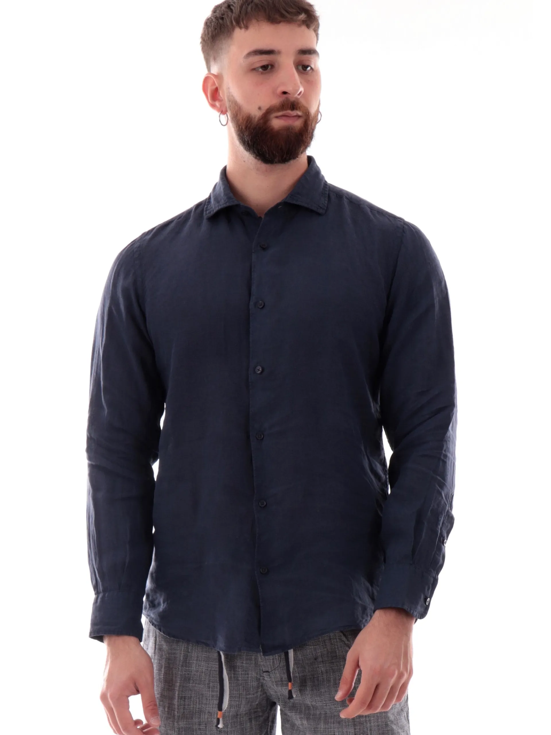 MANIFATTURA BORGHESE Camicie*Camicia uomo Lino Borghese blu 5SCA0109LI101MN