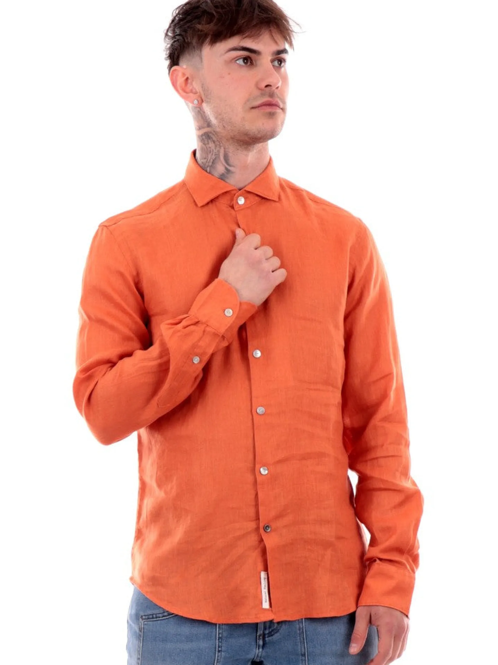 YES ZEE Camicie*Camicia arancione da uomo Camicia Collo Piccolo Francese C505UP000