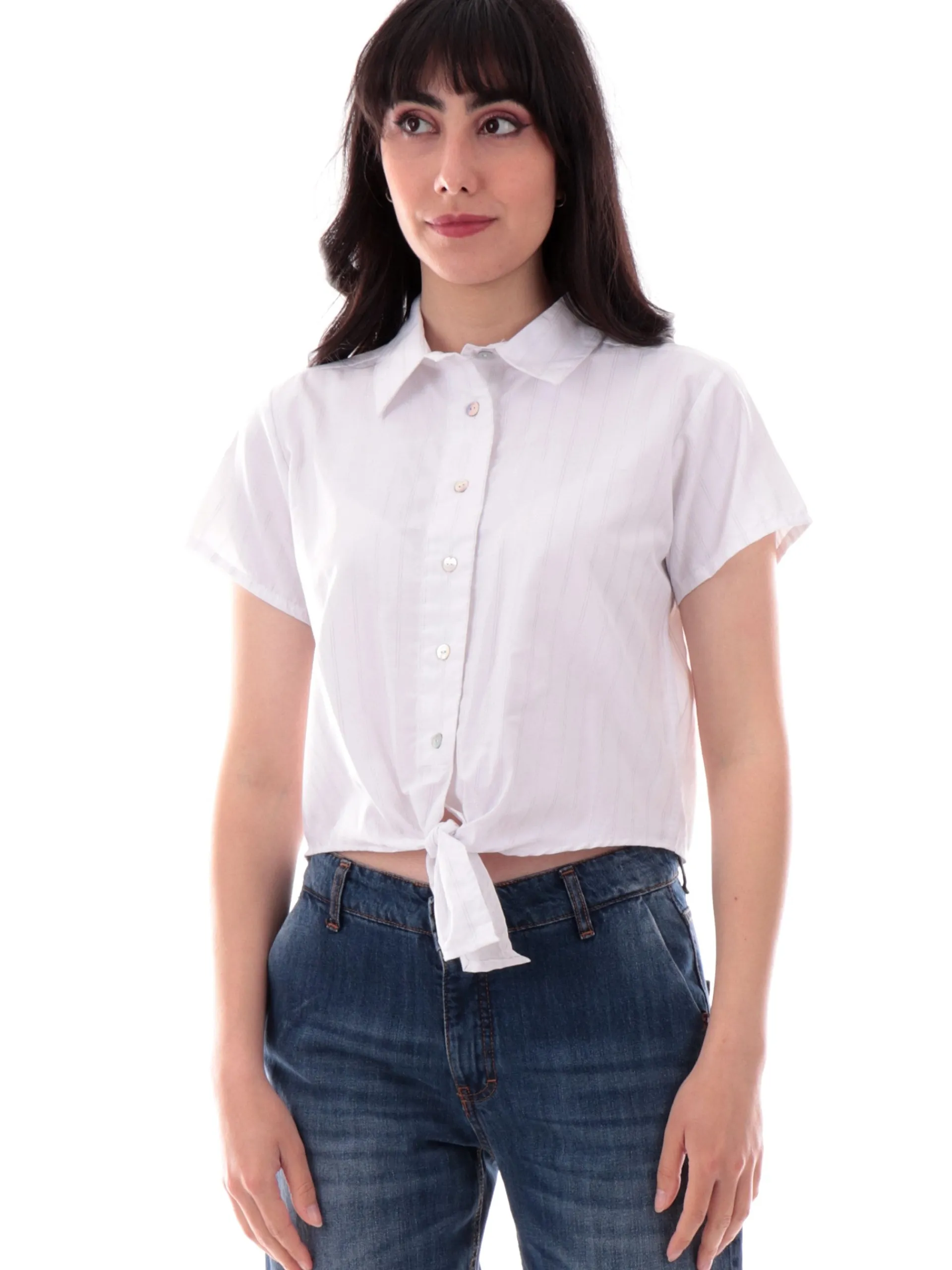 YES ZEE Top & Camicie*Camicia bianca crop con nodo righe argento C209YT002101