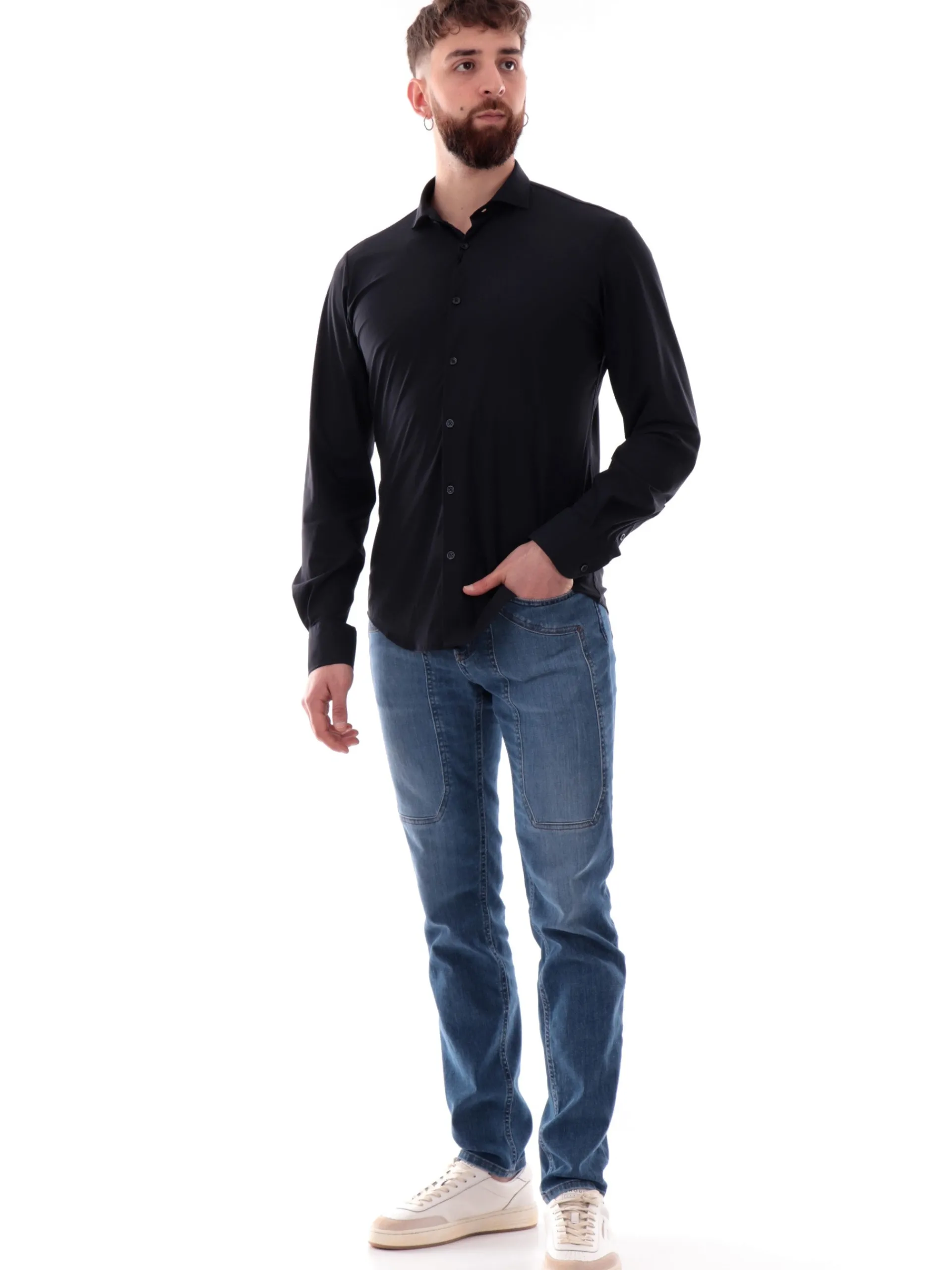 YES ZEE Camicie*Camicia blu da uomo elasticizzata C505OQ000