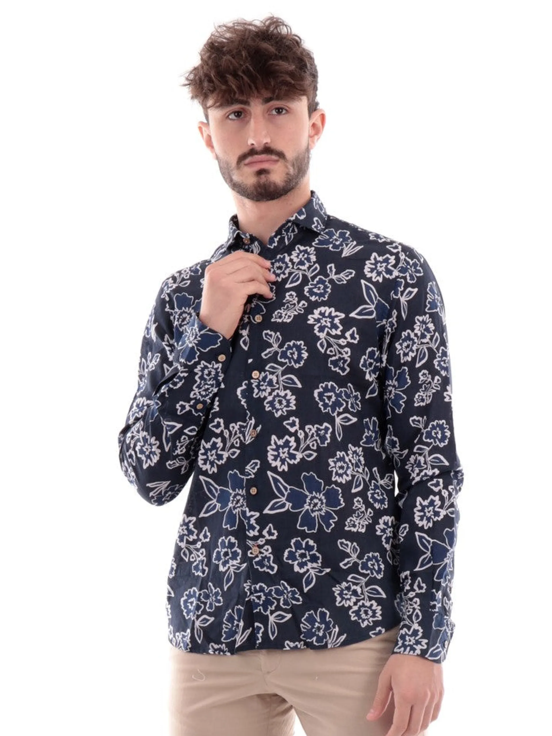 YES ZEE Camicie*Camicia blu da uomo stampa esotica C505UR002