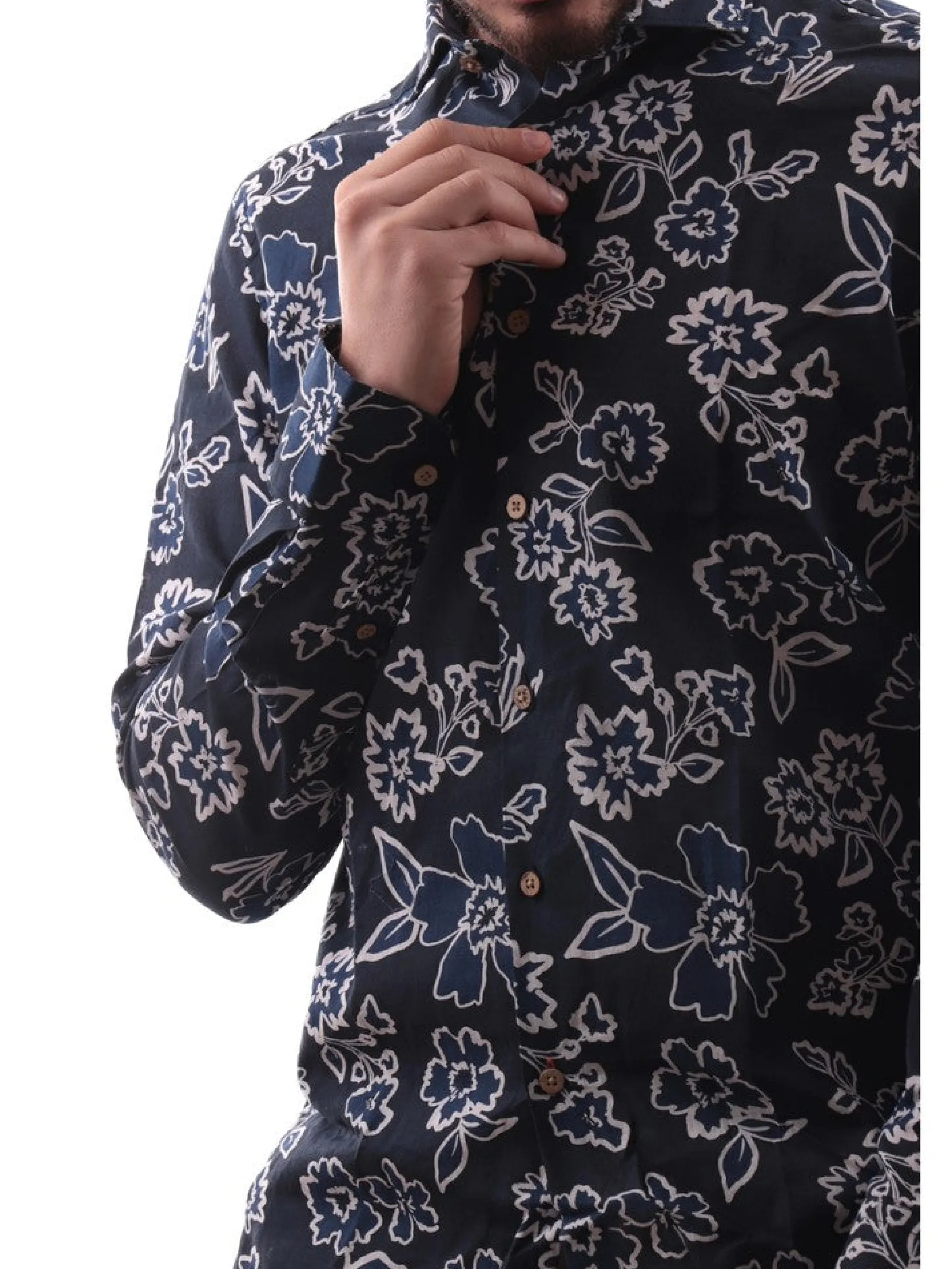 YES ZEE Camicie*Camicia blu da uomo stampa esotica C505UR002