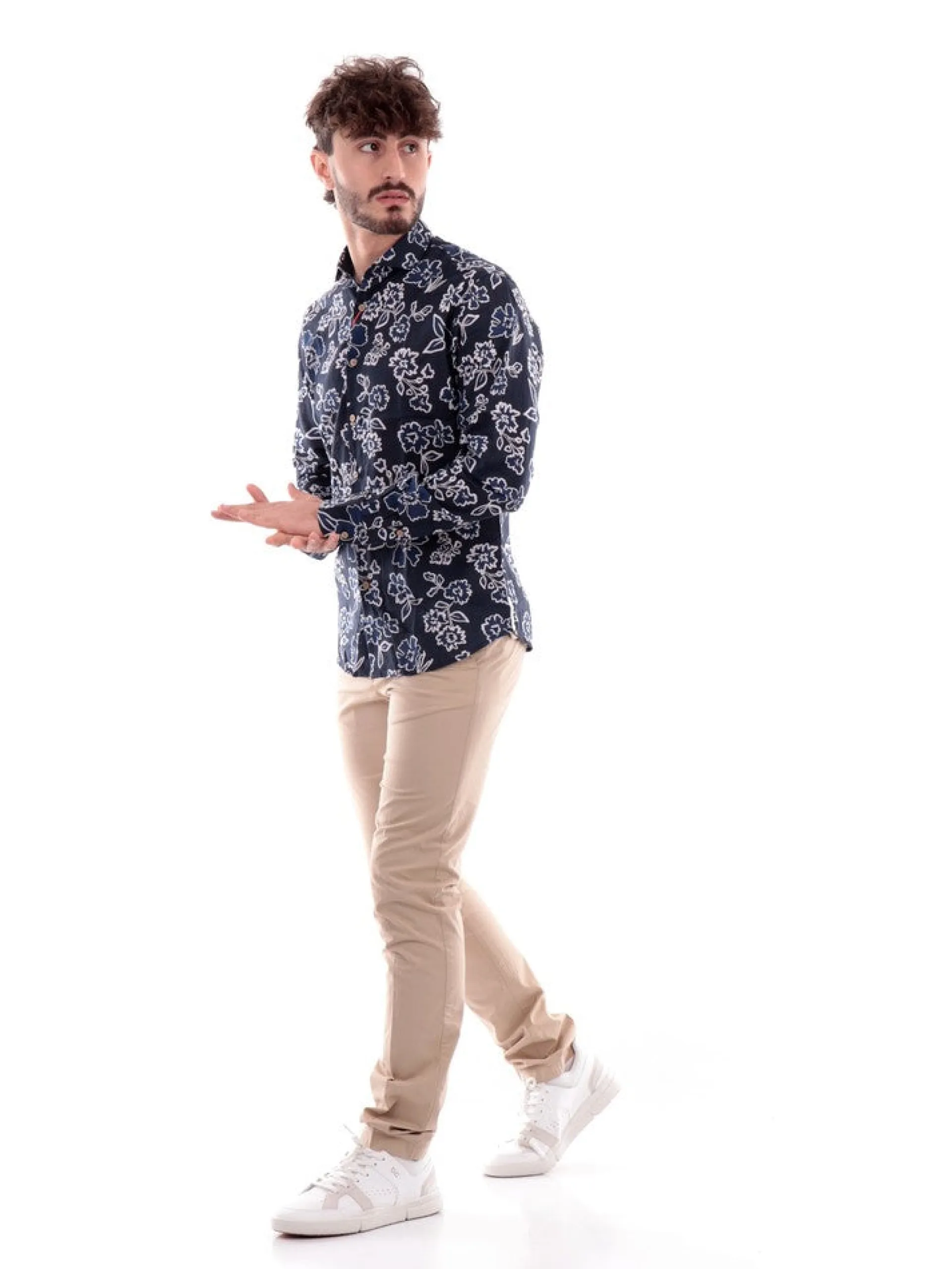 YES ZEE Camicie*Camicia blu da uomo stampa esotica C505UR002