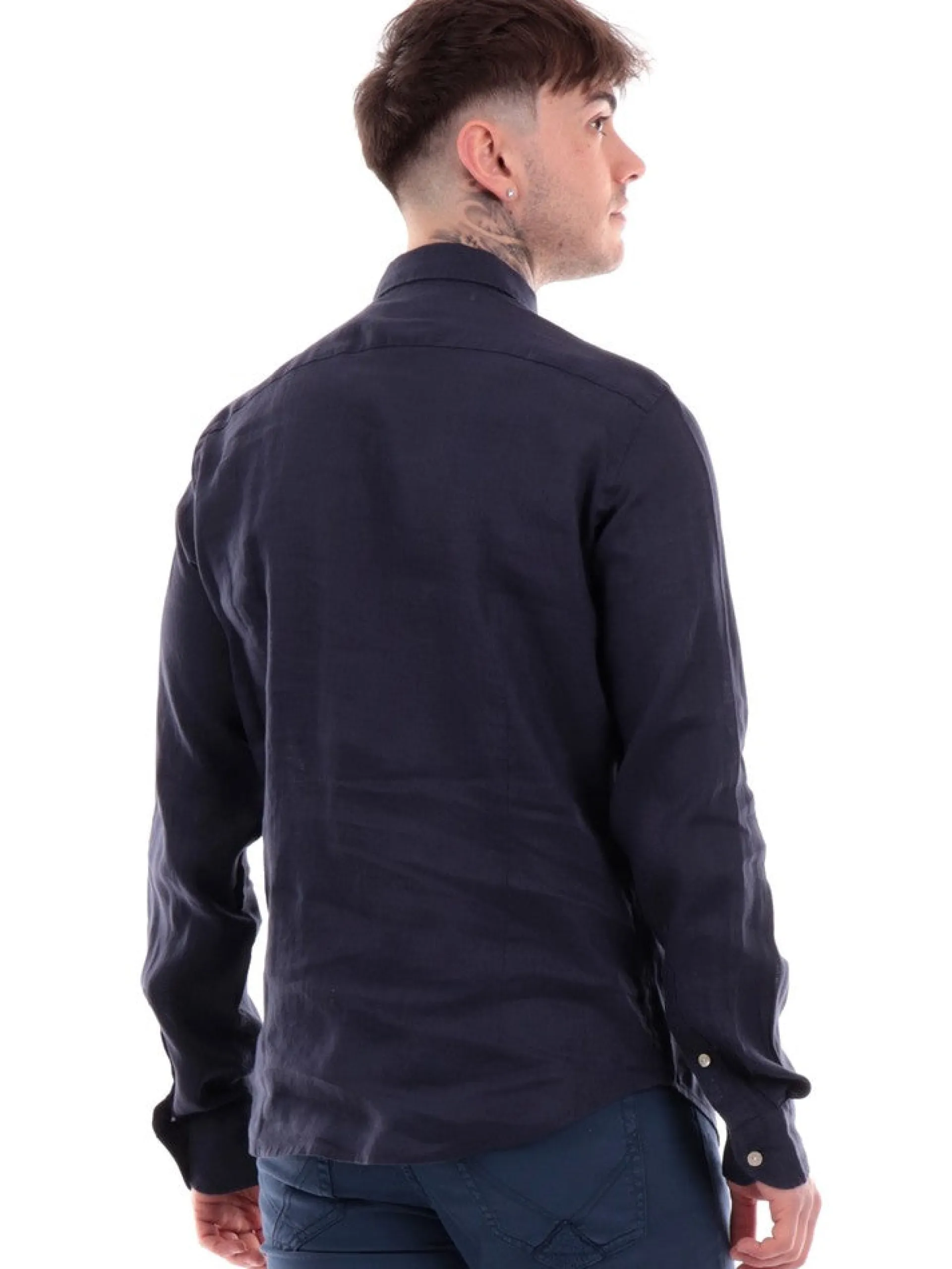 YES ZEE Camicie*Camicia blu da uomo Camicia Collo Piccolo Francese C505UP000