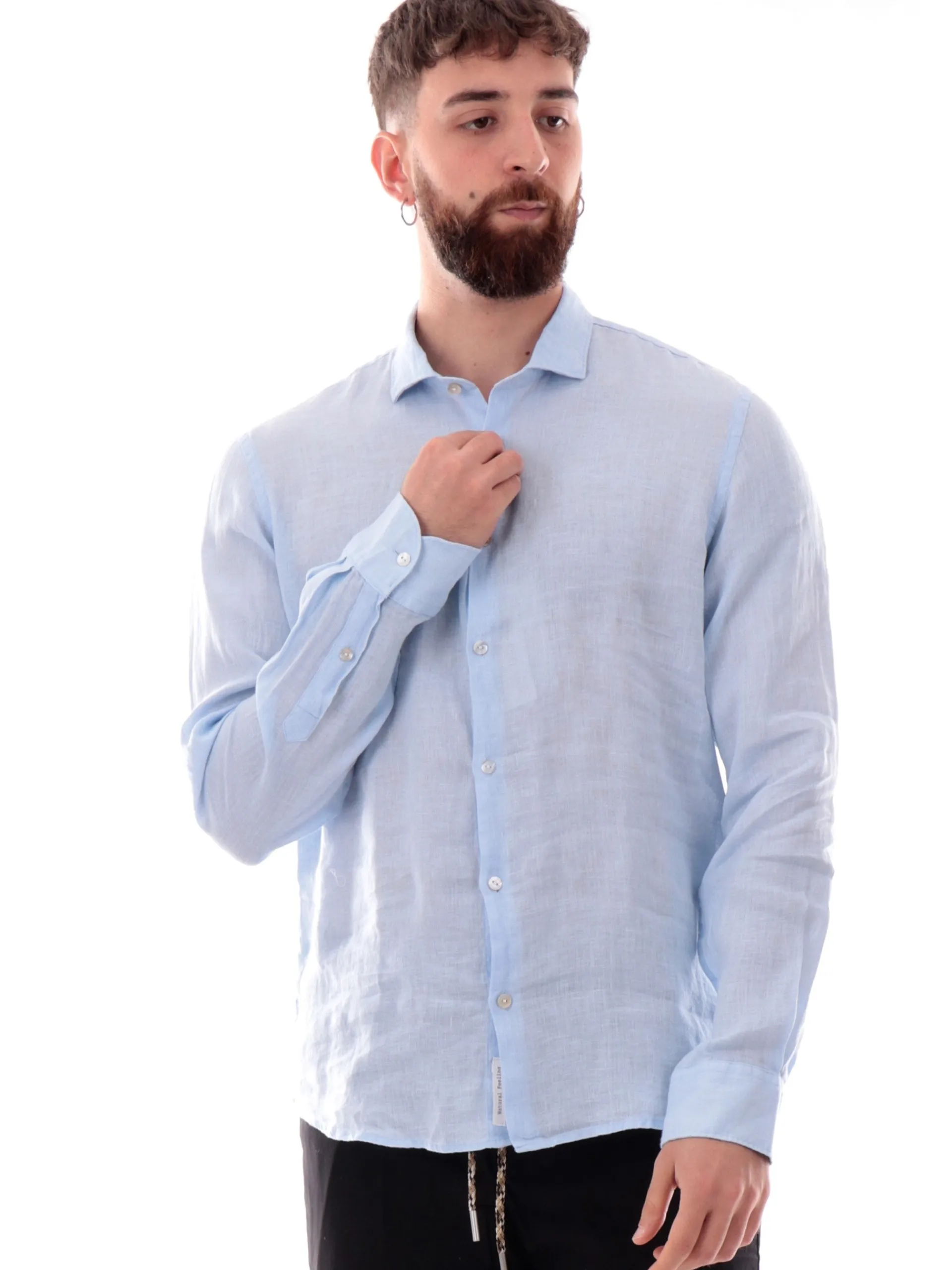 YES ZEE Camicie*Camicia celeste da uomo Camicia Collo Piccolo Francese C505UP00