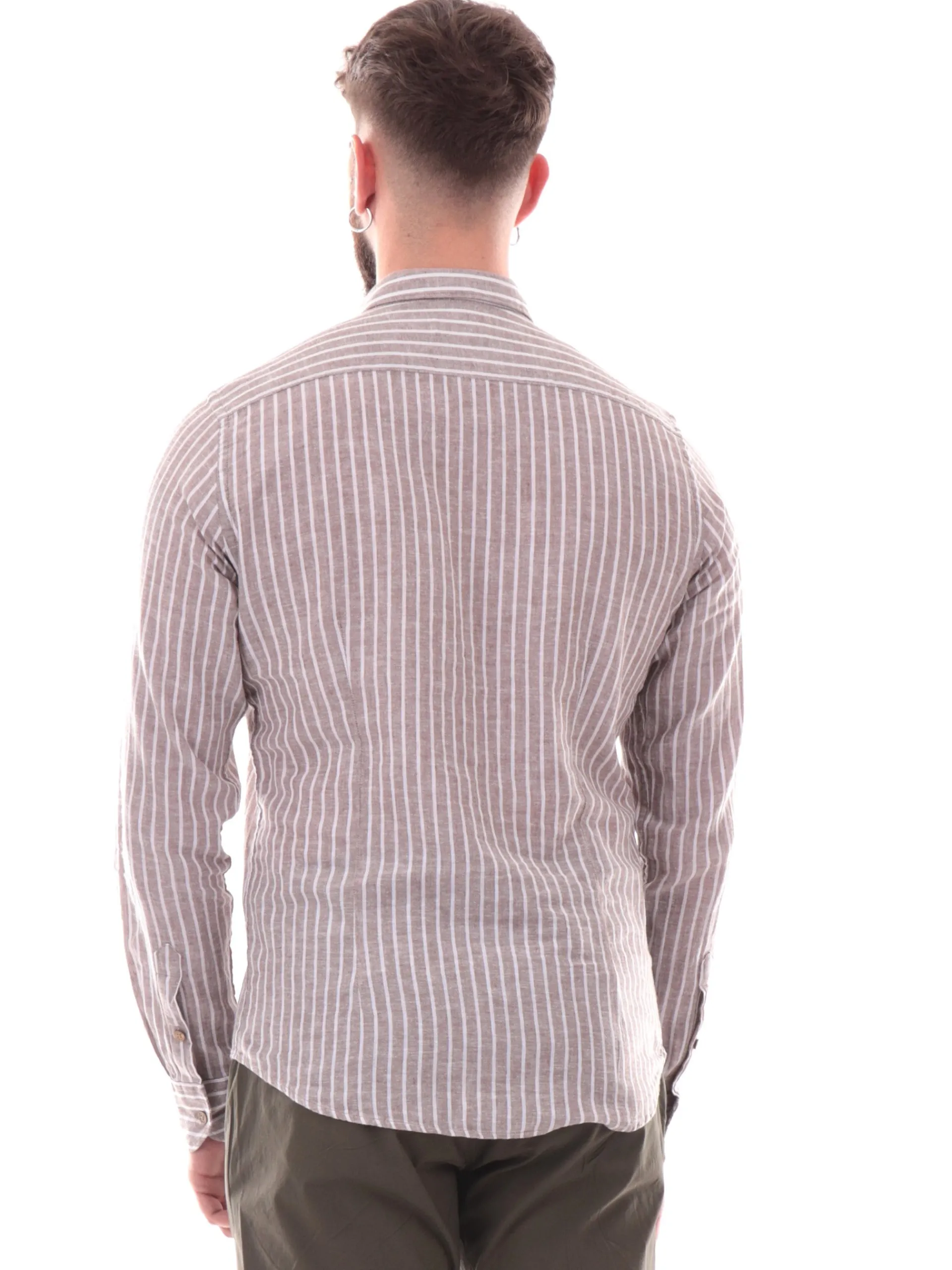 YES ZEE Camicie*Camicia maniche lunghe in lino a righe beige e bianche C521UA002232