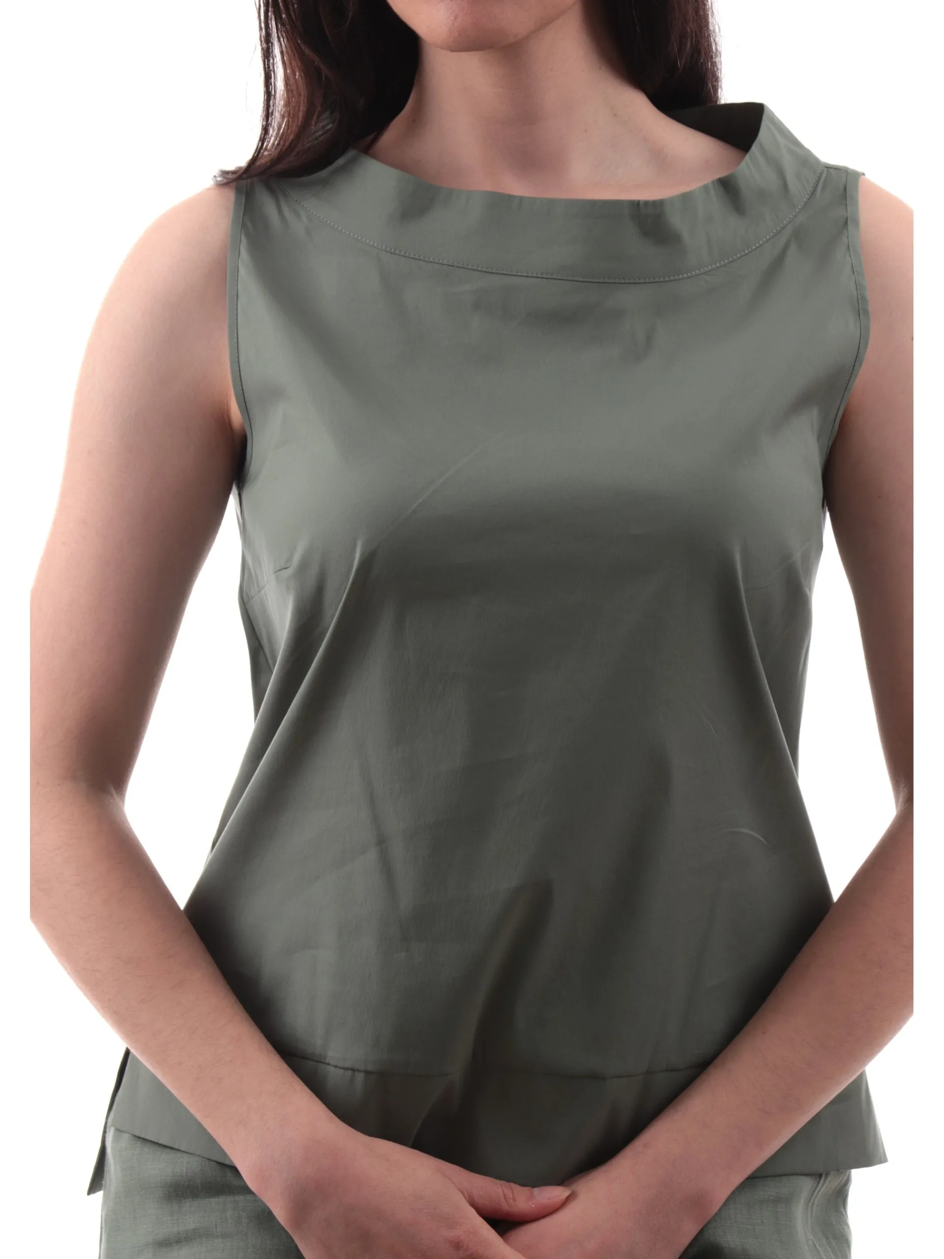 ANIS Maglie*Canotta White donna verde militare cotone scollo a barchetta 251C1092