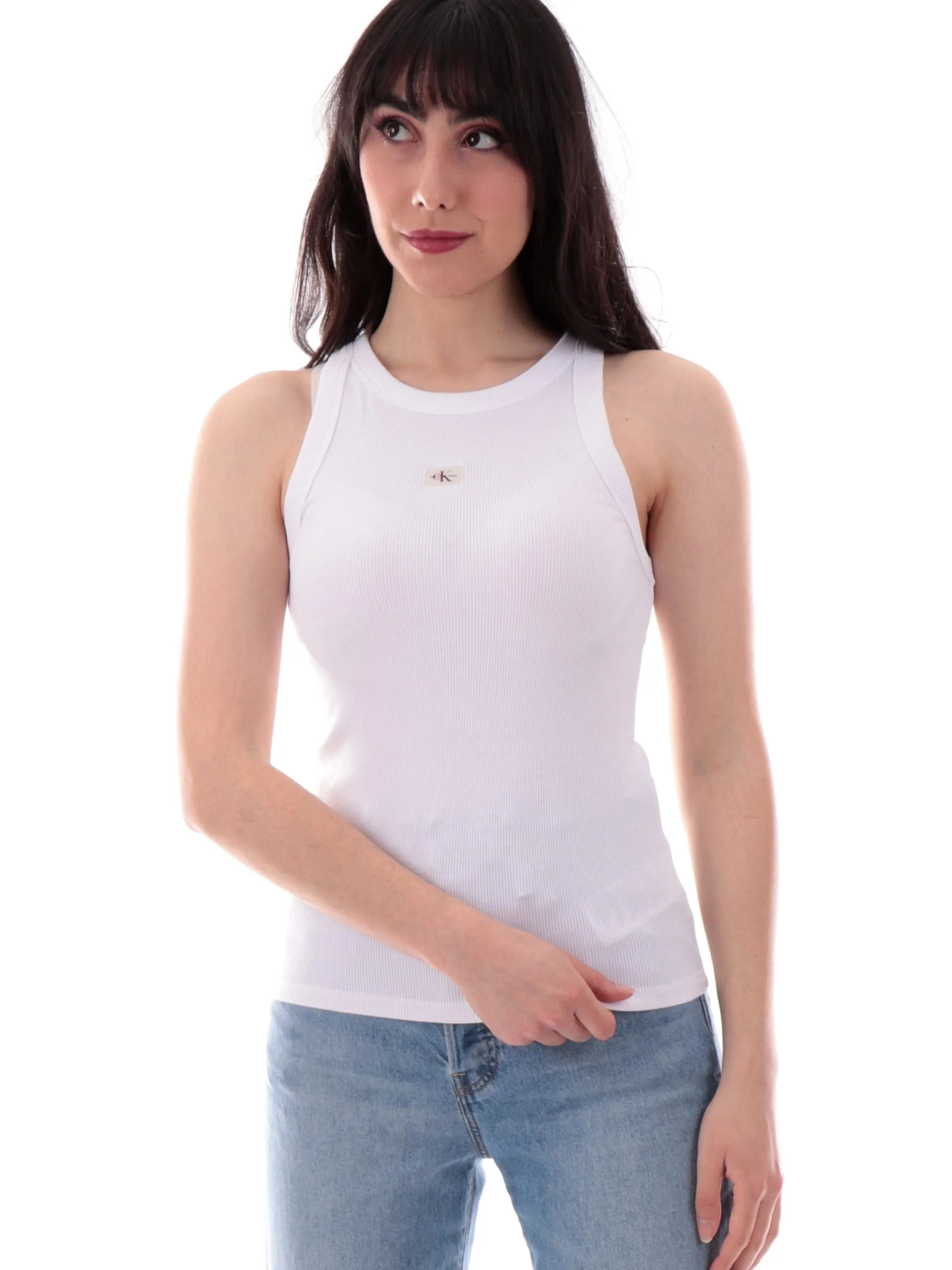 CALVIN KLEIN Maglie*Canotta Bianca da donna a costine J20J225302 YAA