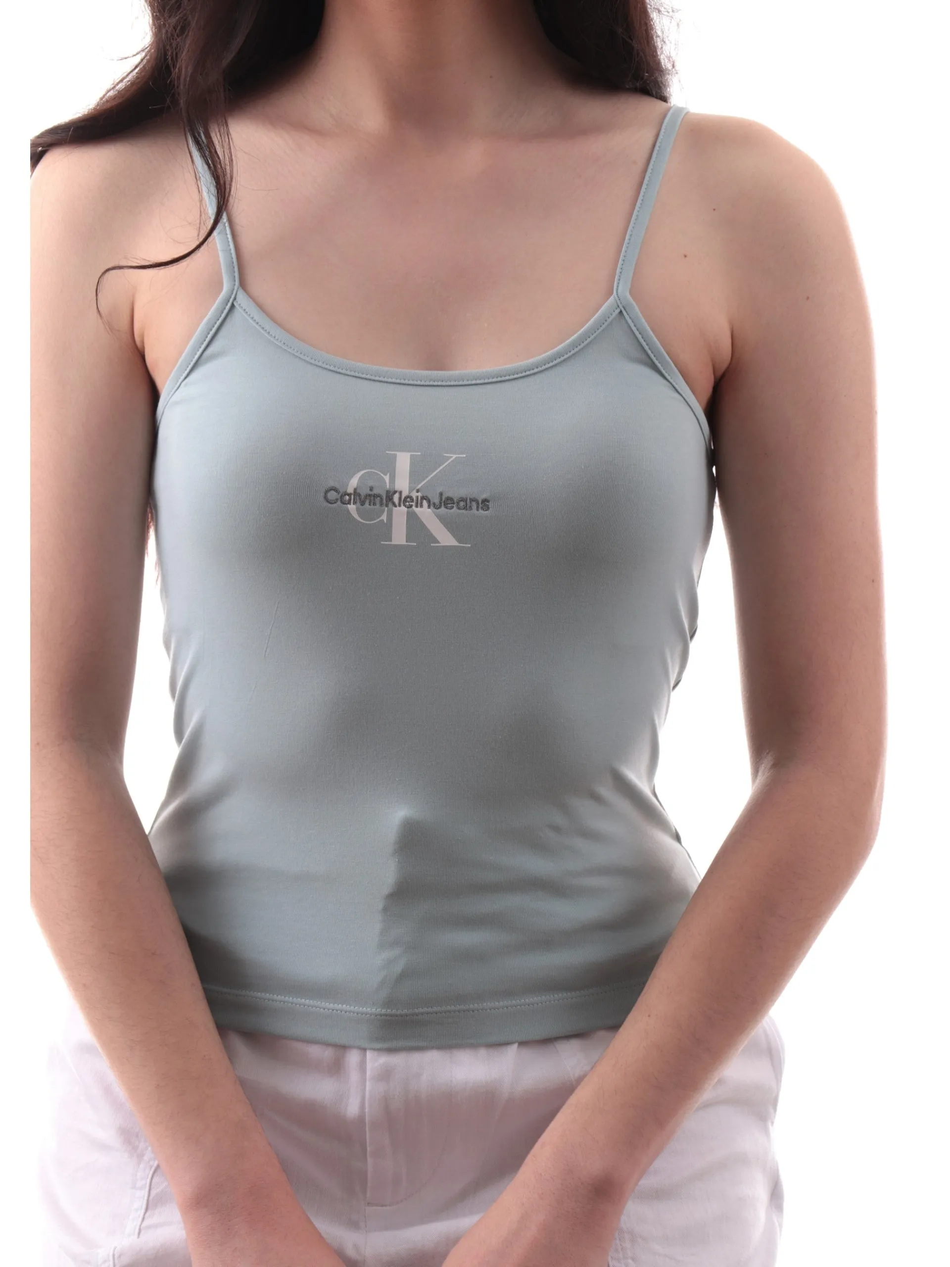 CALVIN KLEIN Maglie*Canotta verde da Donna con logo bianco e CK ricamato J20J223105