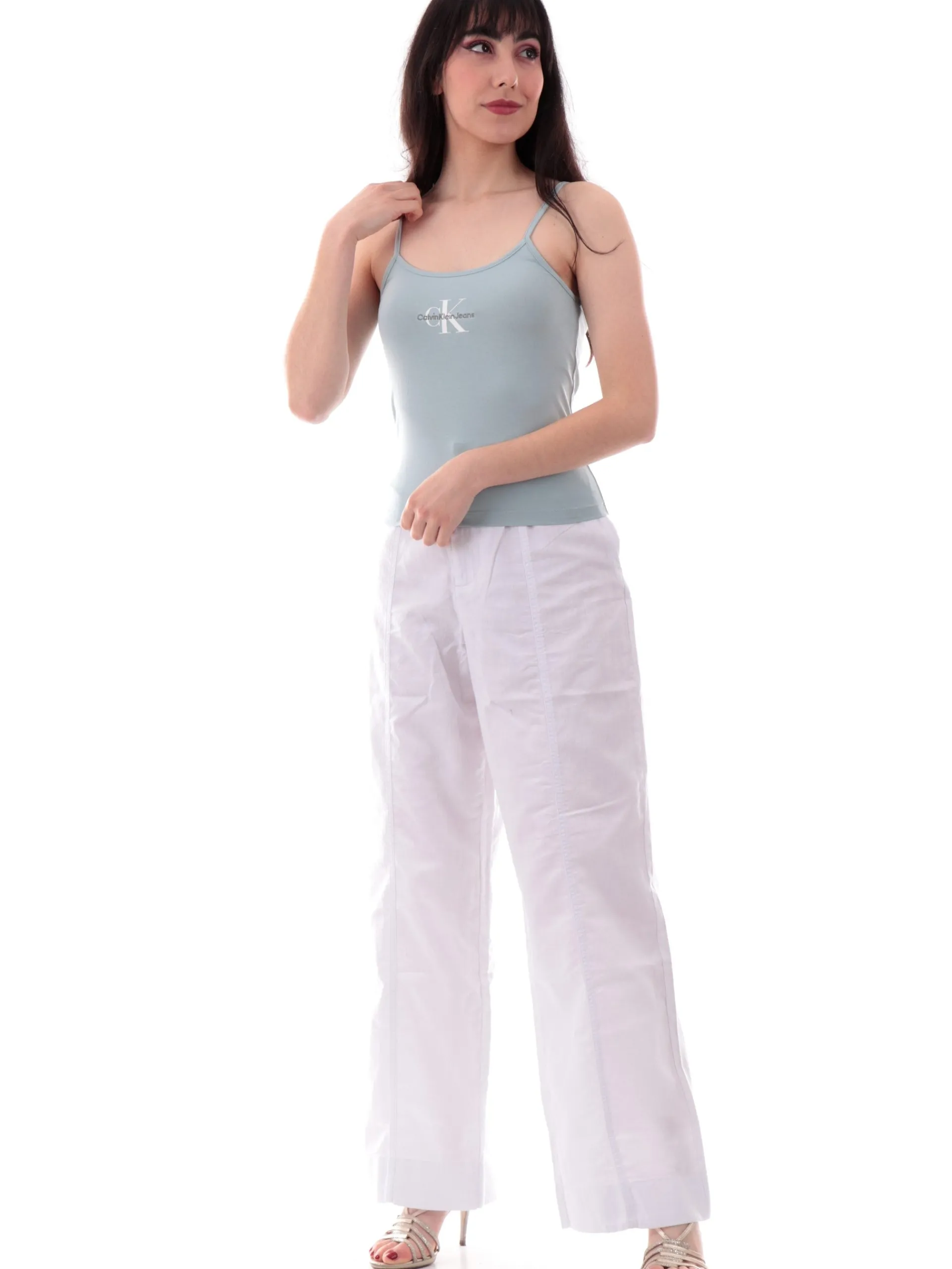 CALVIN KLEIN Maglie*Canotta verde da Donna con logo bianco e CK ricamato J20J223105