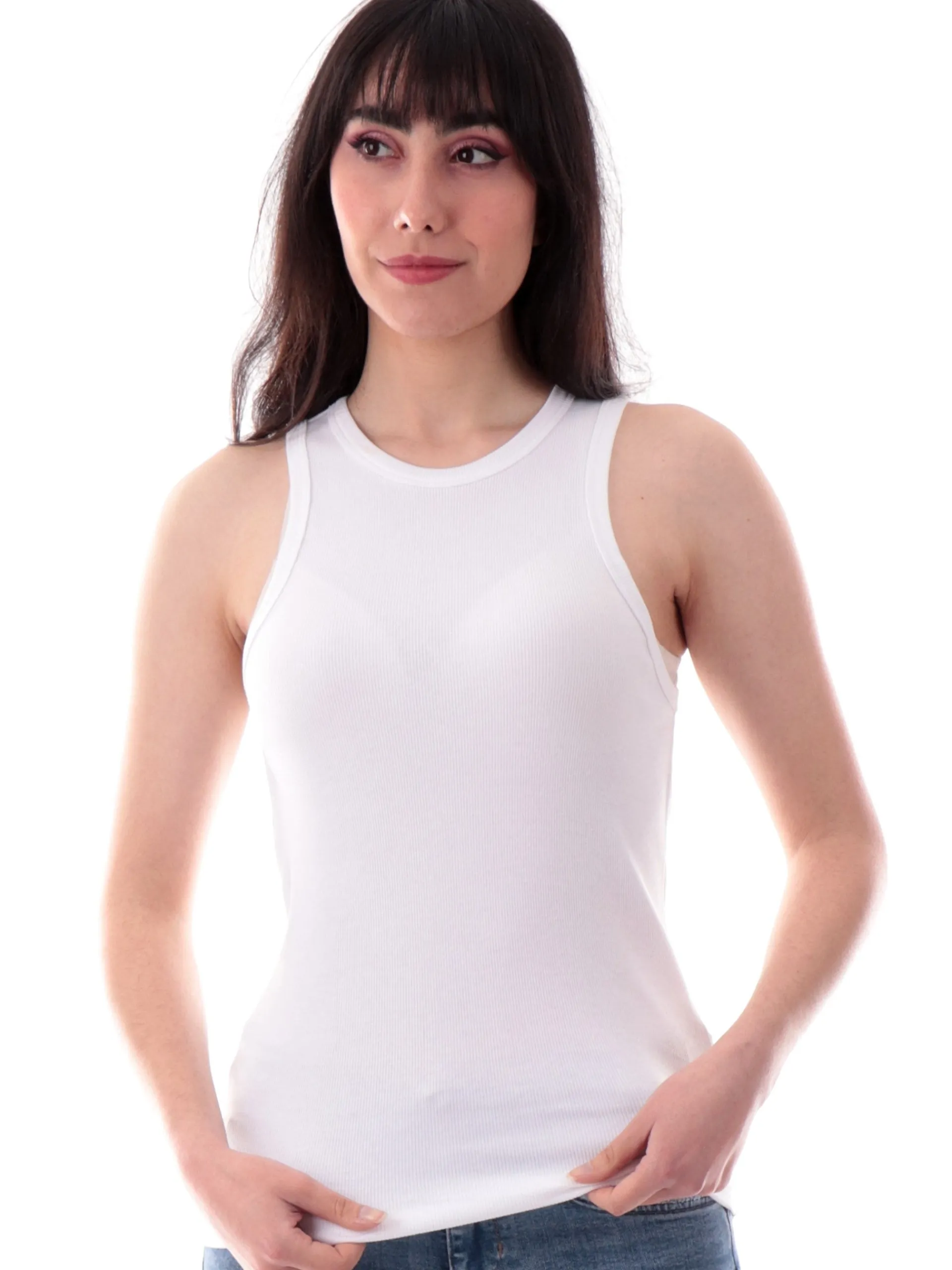 COLMAR T-Shirt*Canotta Bianca a costine con scollo vogatore 86547ZA