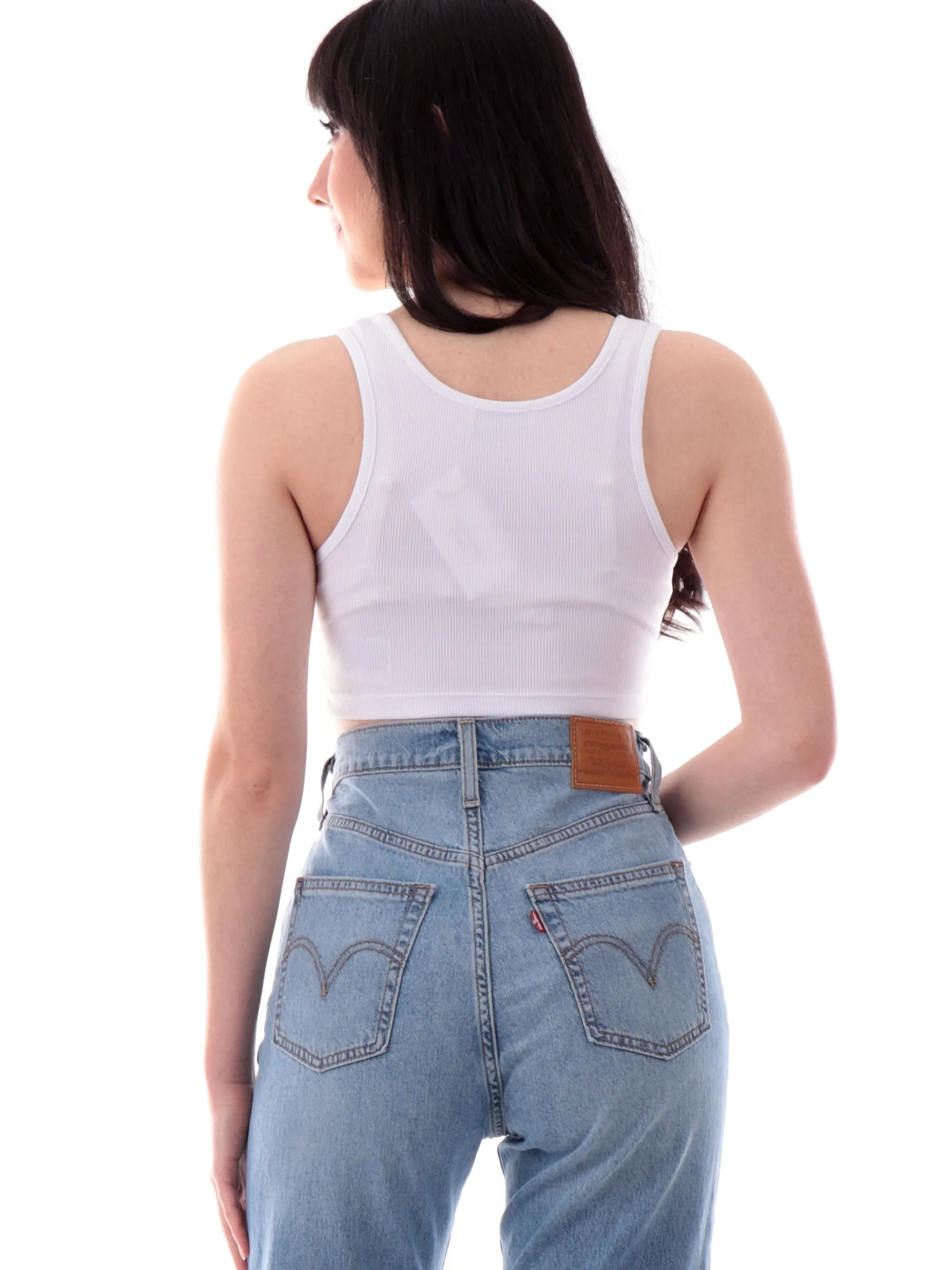 CALVIN KLEIN Maglie*Canotta crop Bianco da donna scollo a V a costine Bralette J20J225308 YAA