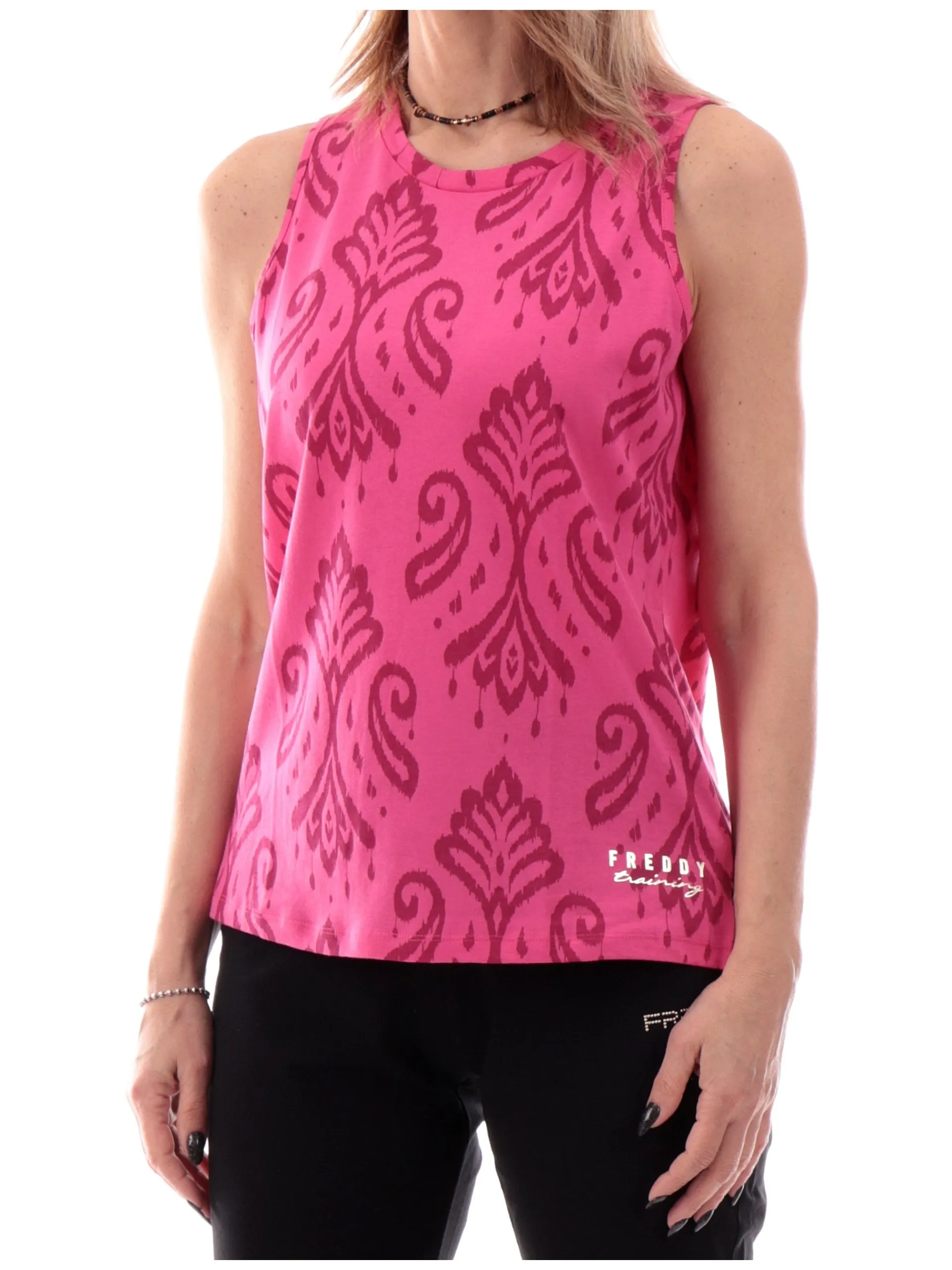 FREDDY Maglie*Canotta fucsia fantasia foulard da donna vestibilità morbida S25WTRT4C IKATF