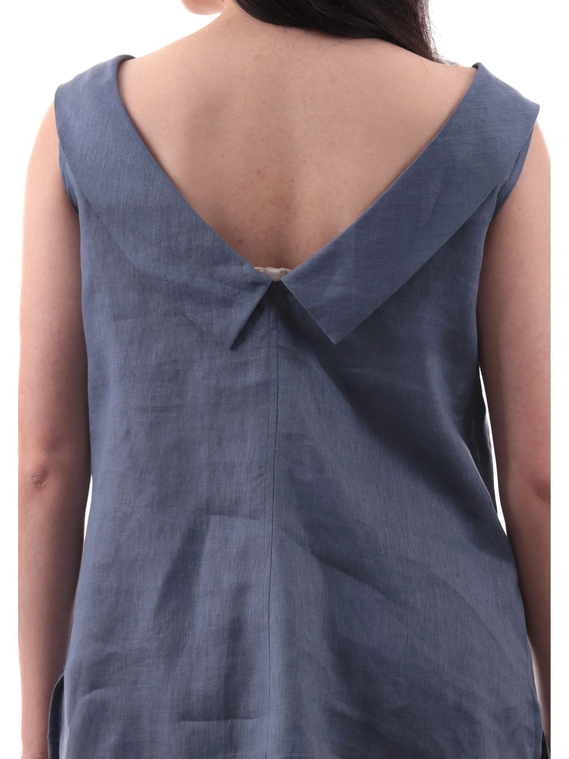 ANIS Maglie*Canotta lino blu scollo posteriore da donna vestibilità morbida 251C1362