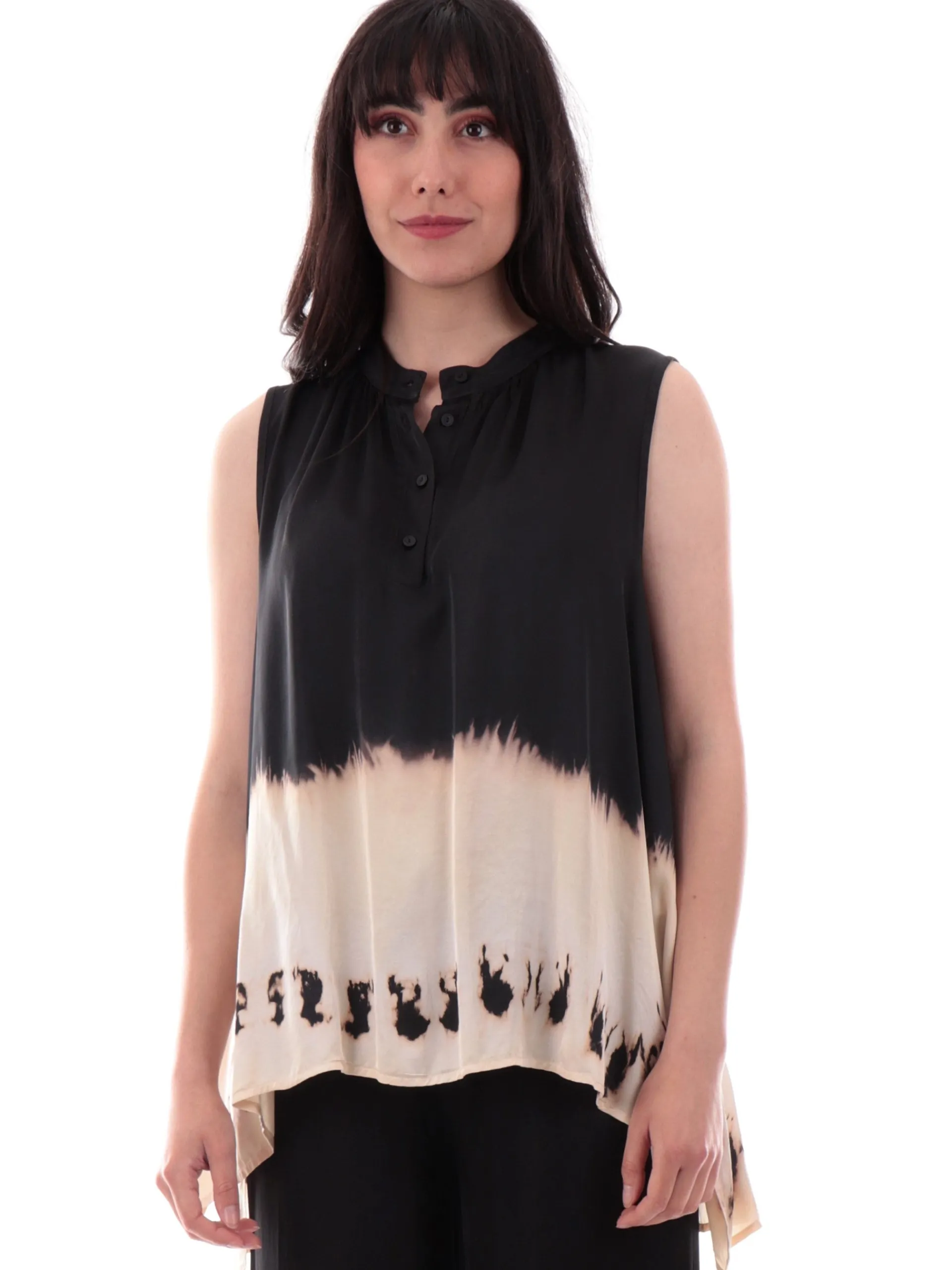 MANILA GRACE Maglie*Canotta nera tie Dye bianco avorio da donna C057VCMA001