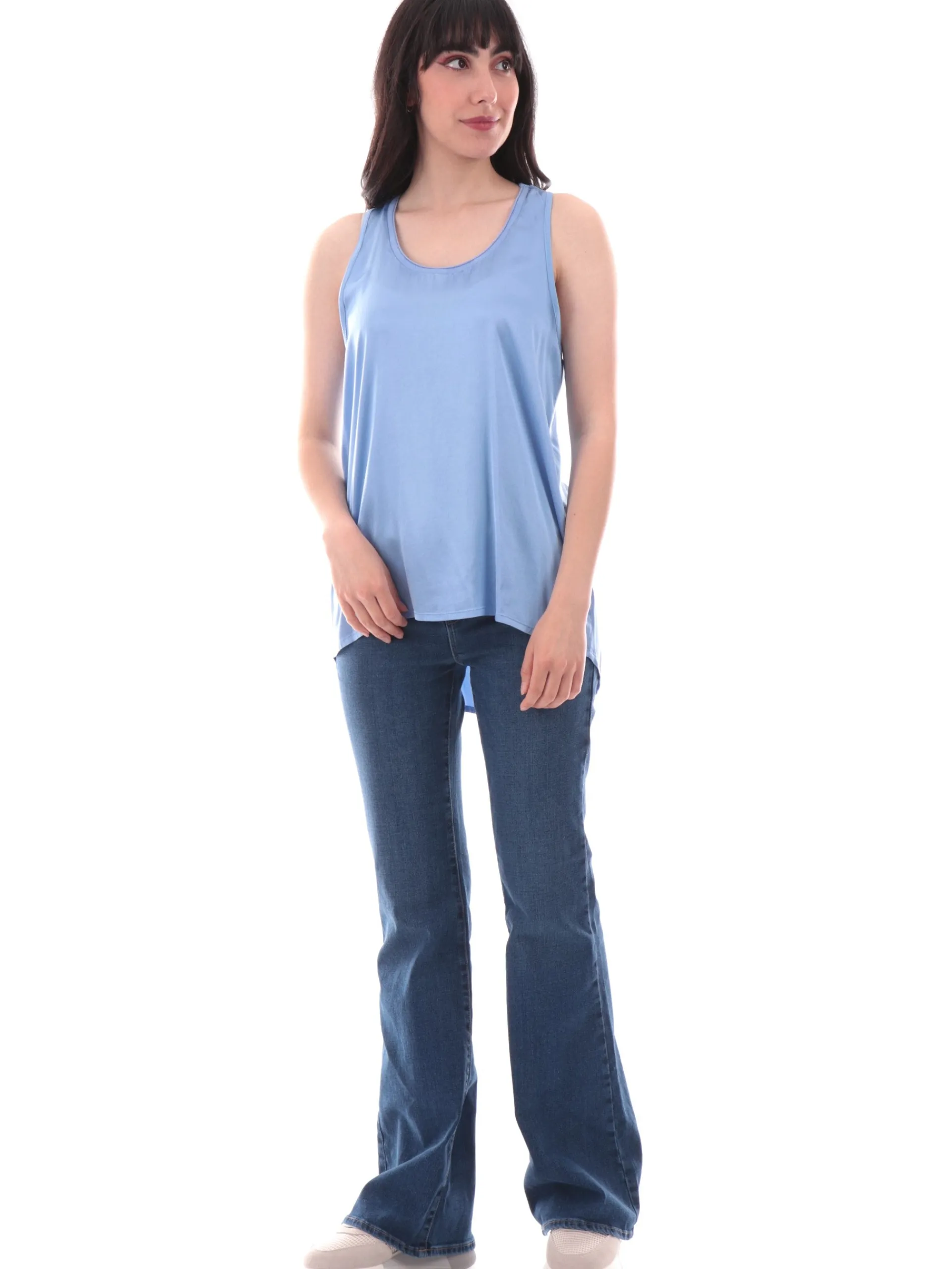 MANILA GRACE Maglie*Canotta scollo a U celeste da donna vestibilità morbida Y043VUMA