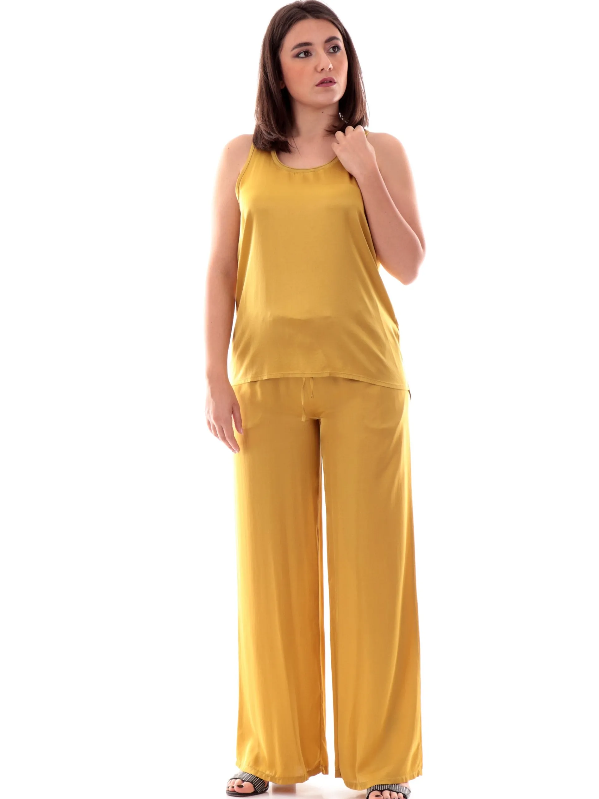 MANILA GRACE Maglie*Canotta scollo a U gialla da donna vestibilità morbida Y043VUMA