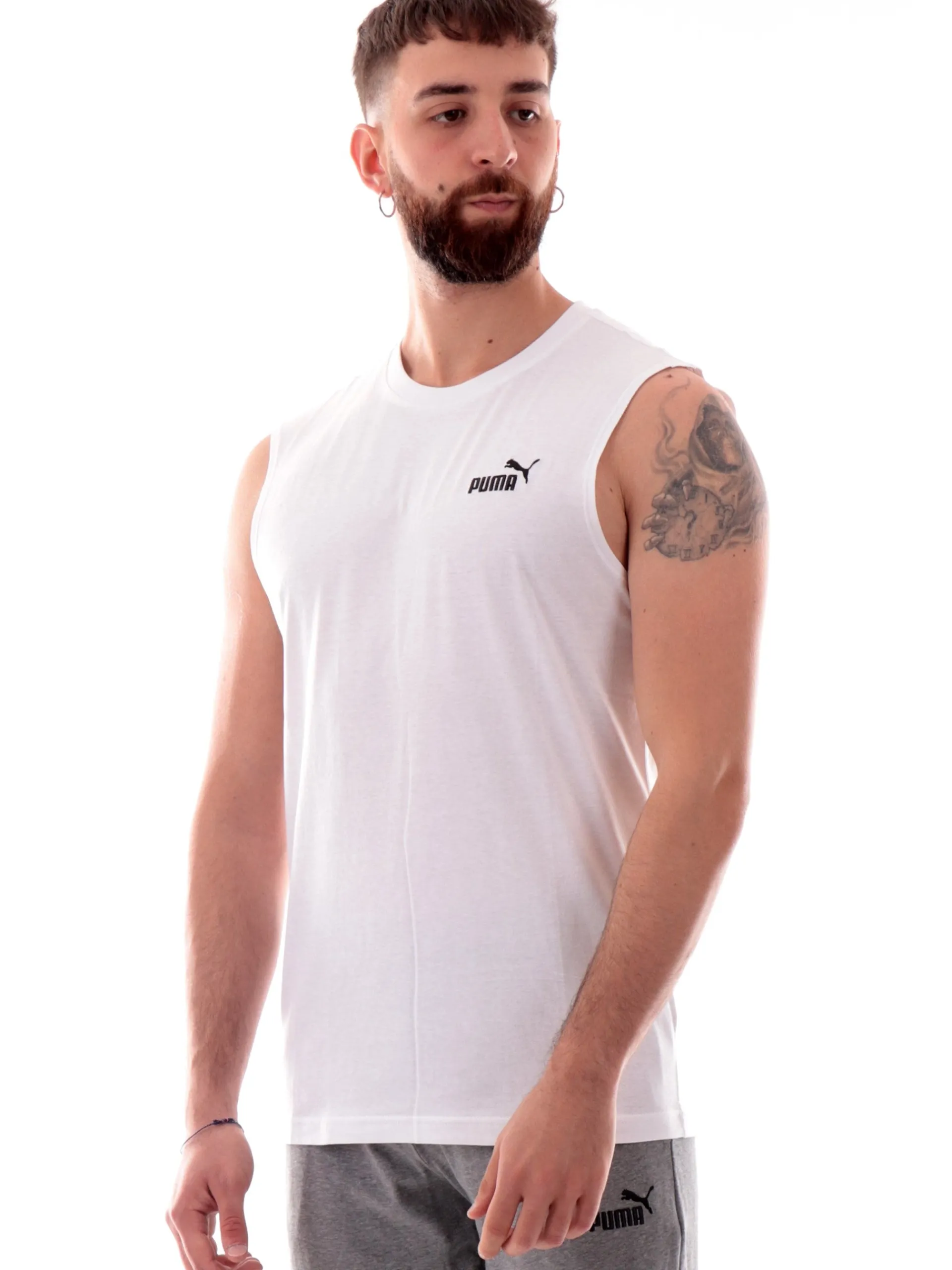 PUMA Maglie*Canotta bianca girocollo da uomo logo a contrasto 682626