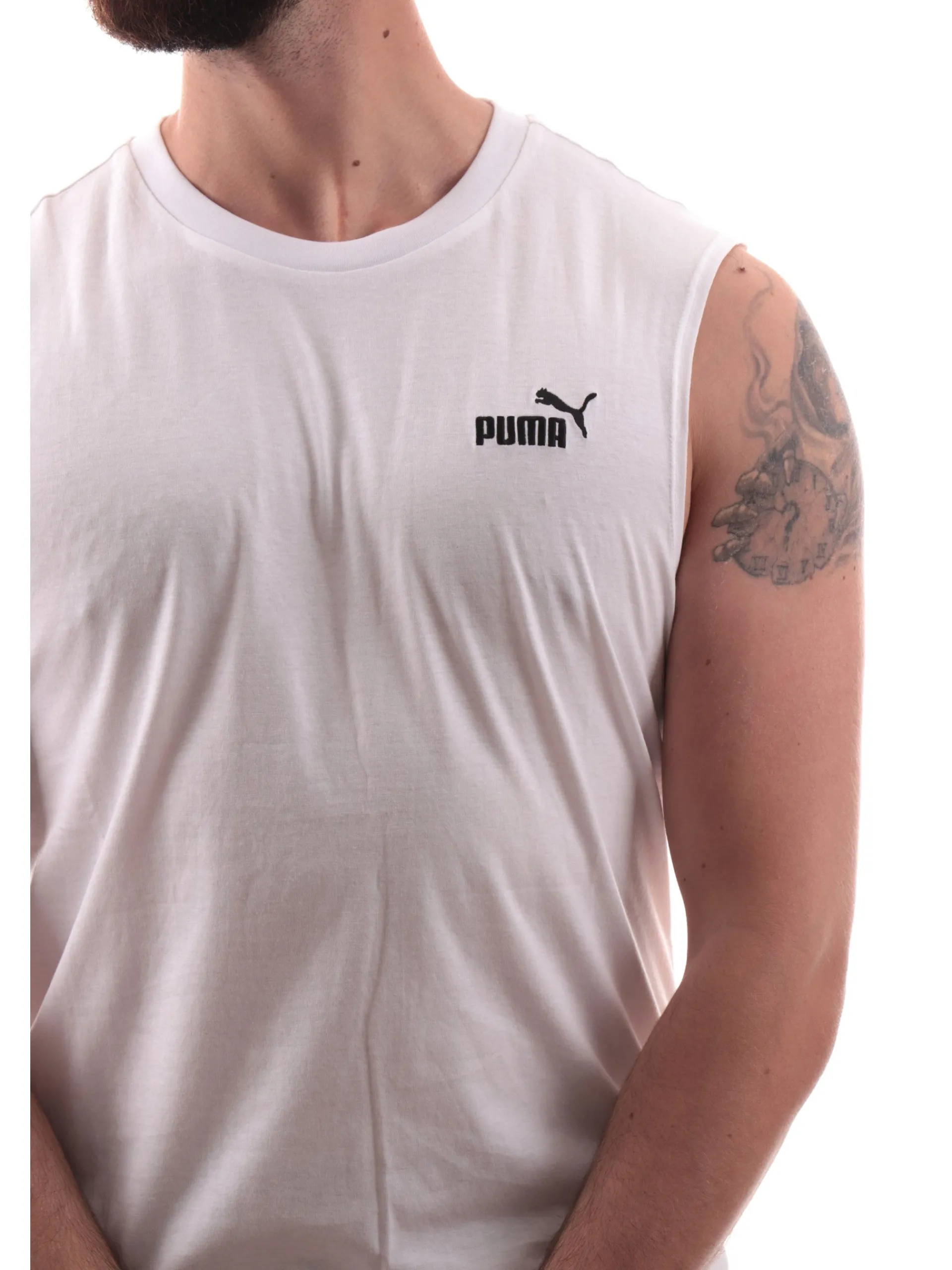 PUMA Maglie*Canotta bianca girocollo da uomo logo a contrasto 682626