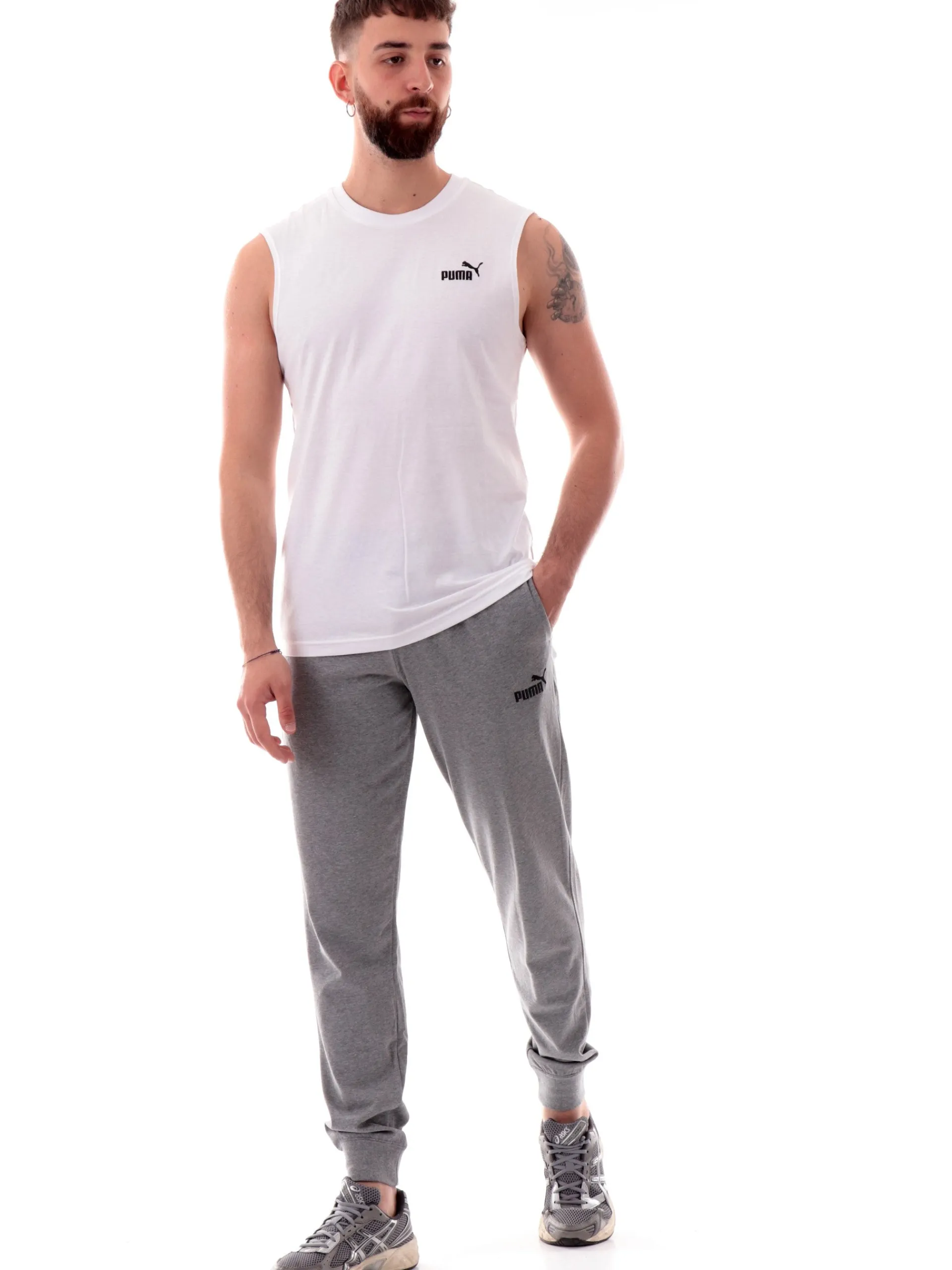 PUMA Maglie*Canotta bianca girocollo da uomo logo a contrasto 682626