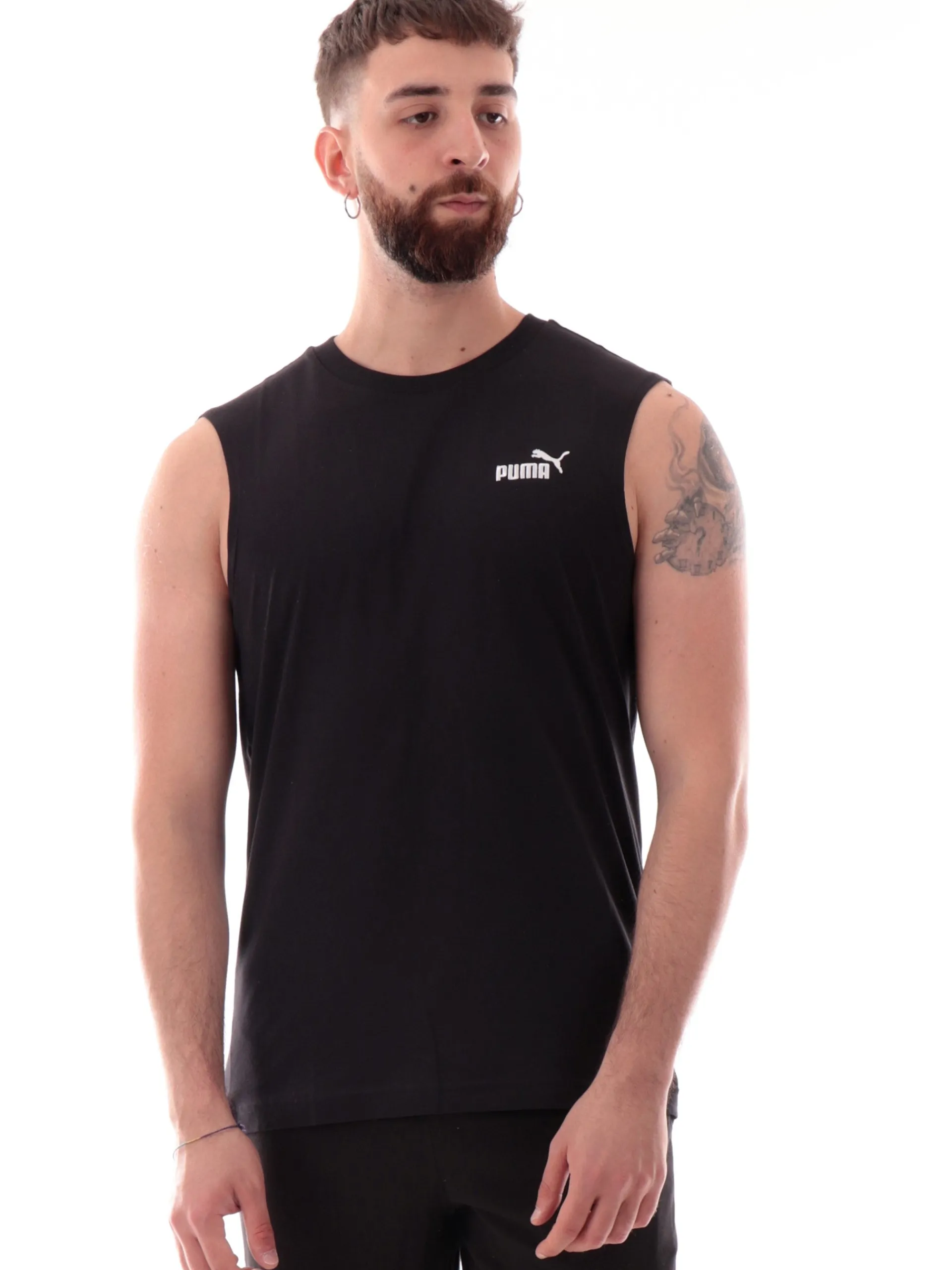 PUMA Maglie*Canotta nera girocollo da uomo logo a contrasto 682626