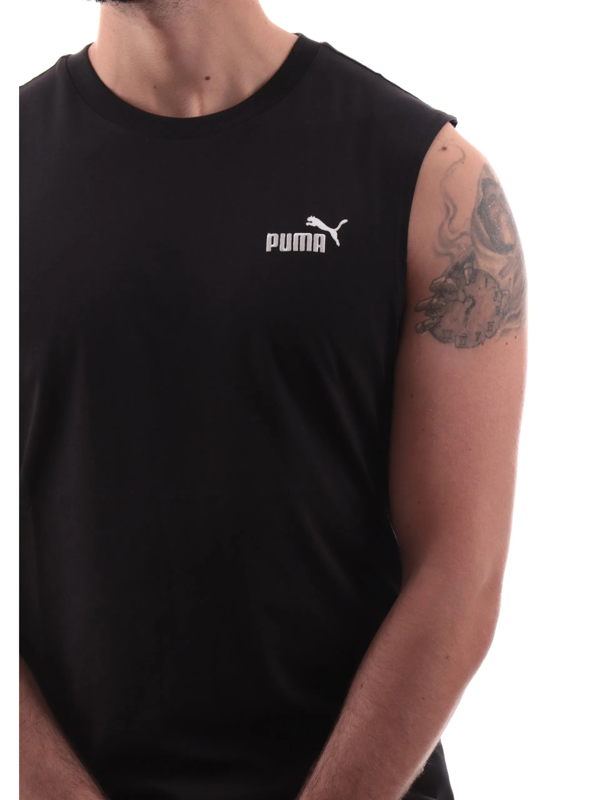PUMA Maglie*Canotta nera girocollo da uomo logo a contrasto 682626