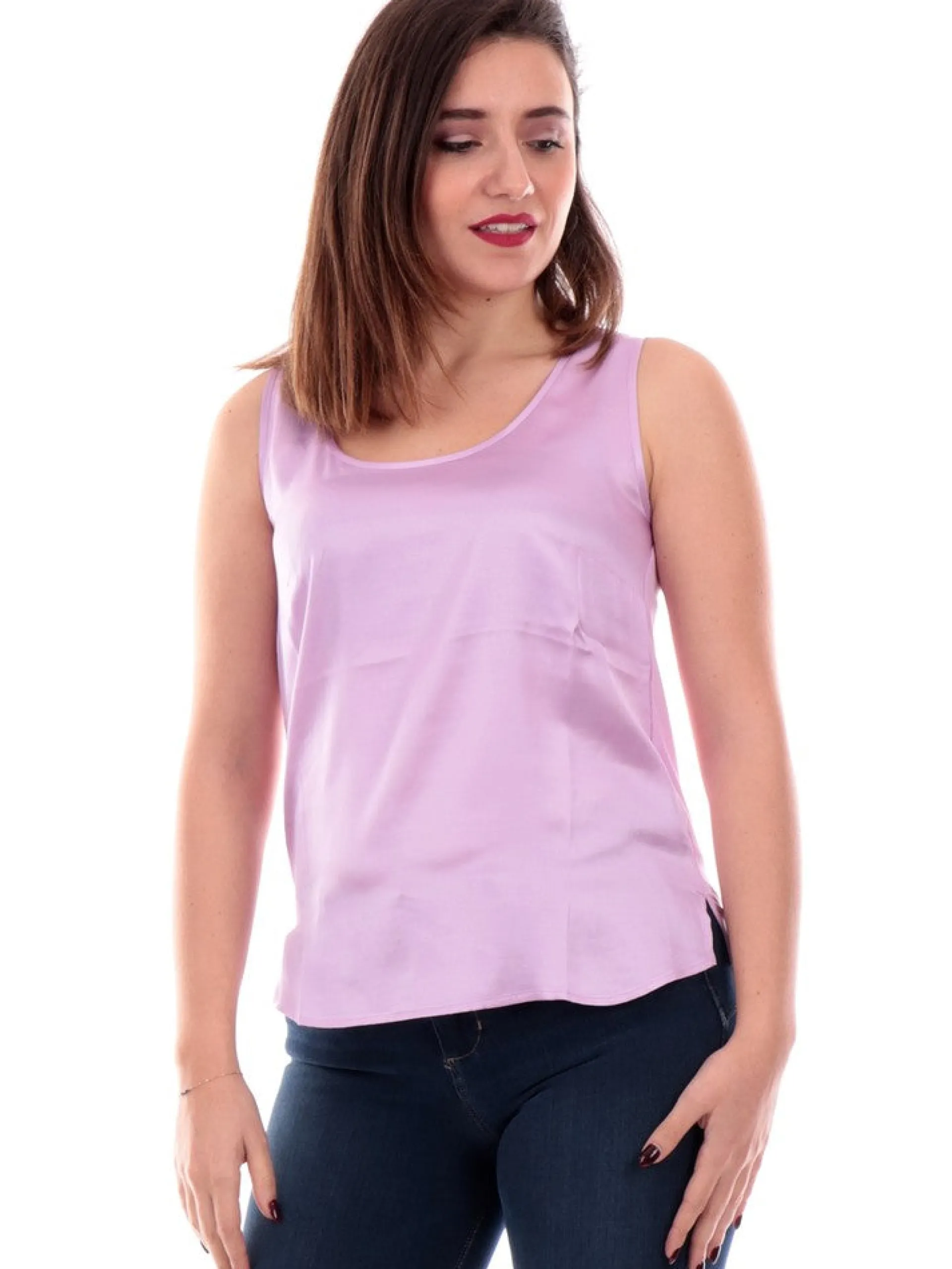 ANIS Maglie*Canotta raso rosa da donna scollo a U 2431060