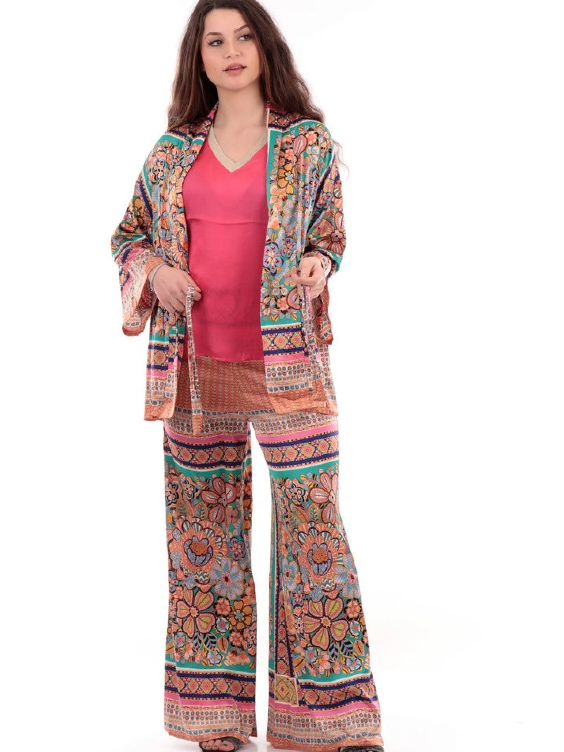 MOLLYBRACKEN Maglie*Canotta Raso Rosa scollo a V con profilo oro lurex Molly Bracken MWS115CP