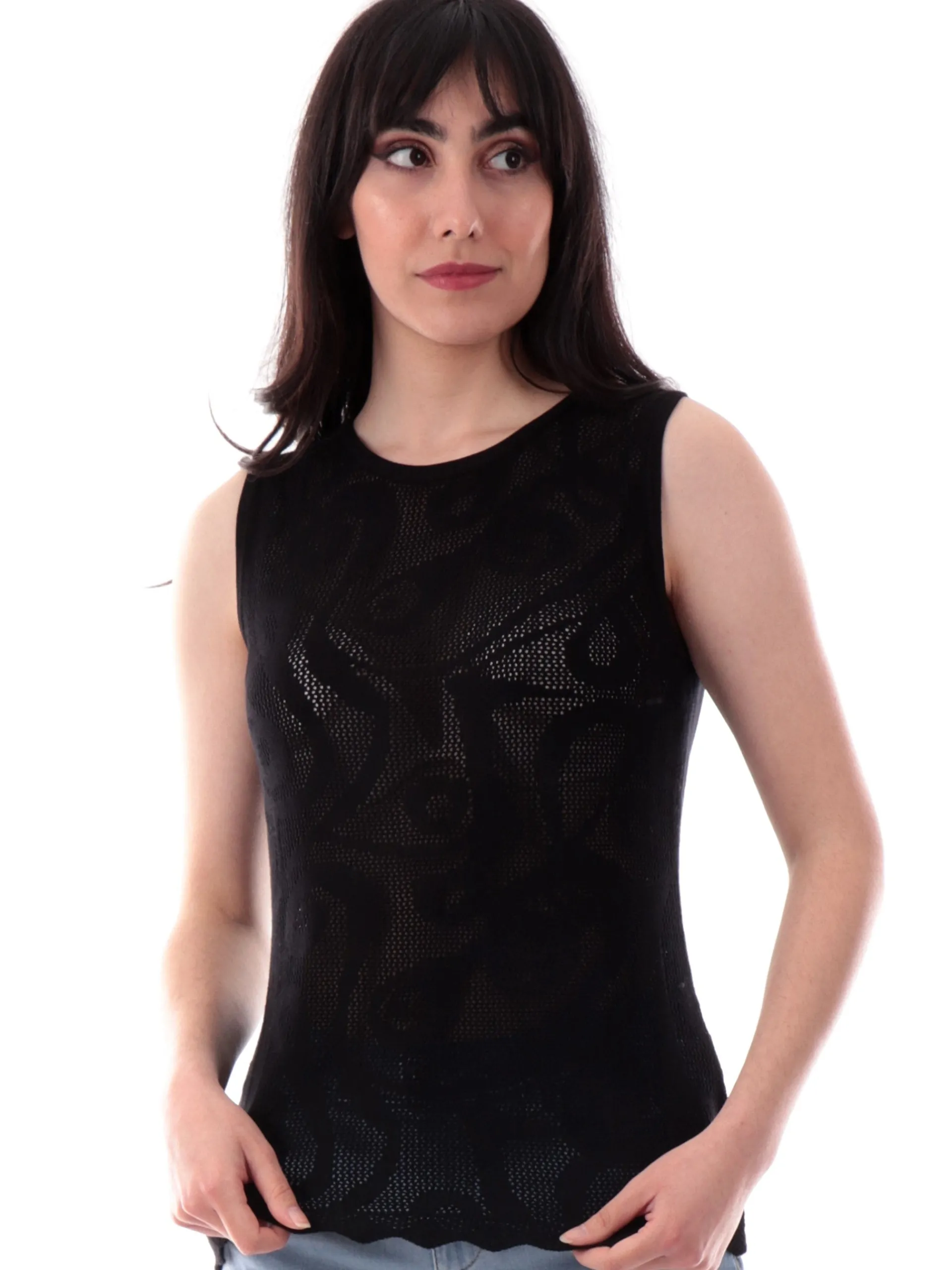 YES ZEE Maglie*Canotta donna in filo traforata nera M227I9000801