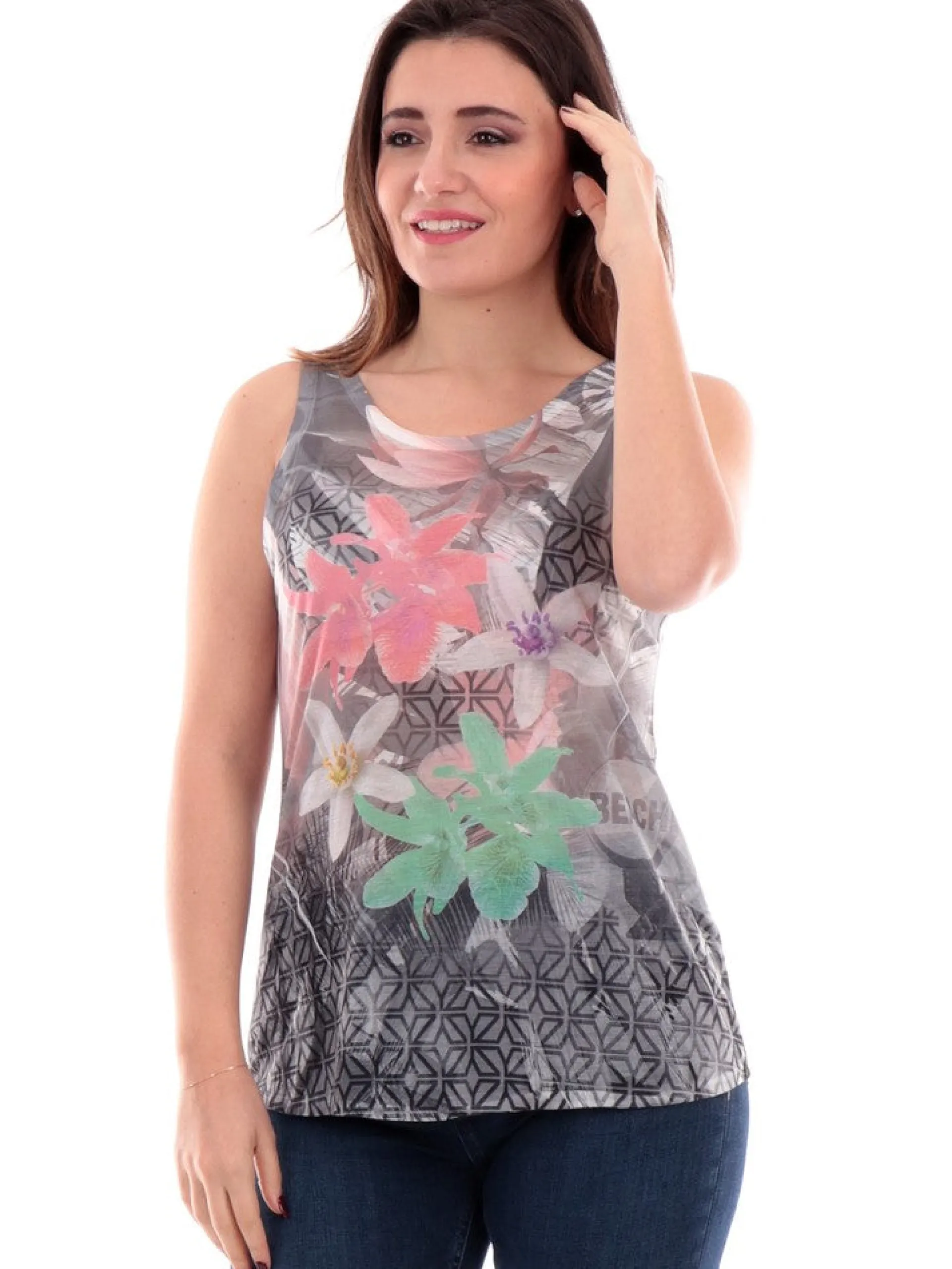 YES ZEE Maglie*Canottiera grigia da donna Canotta Stampa Sublimatica T244Y1012