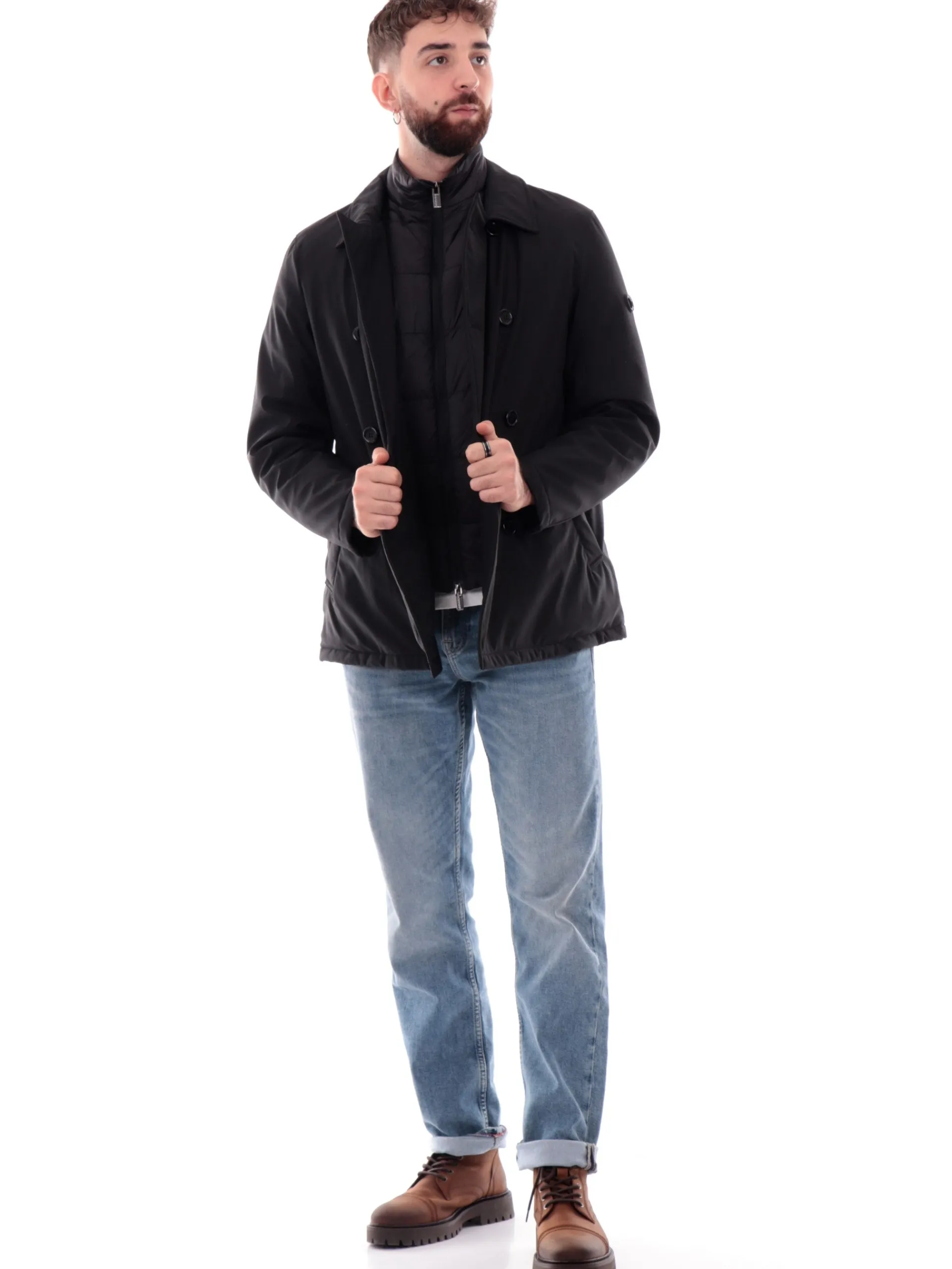 MARKUP Giubbotti*Cappotto nero da uomo con gilet interno removibile MK794046