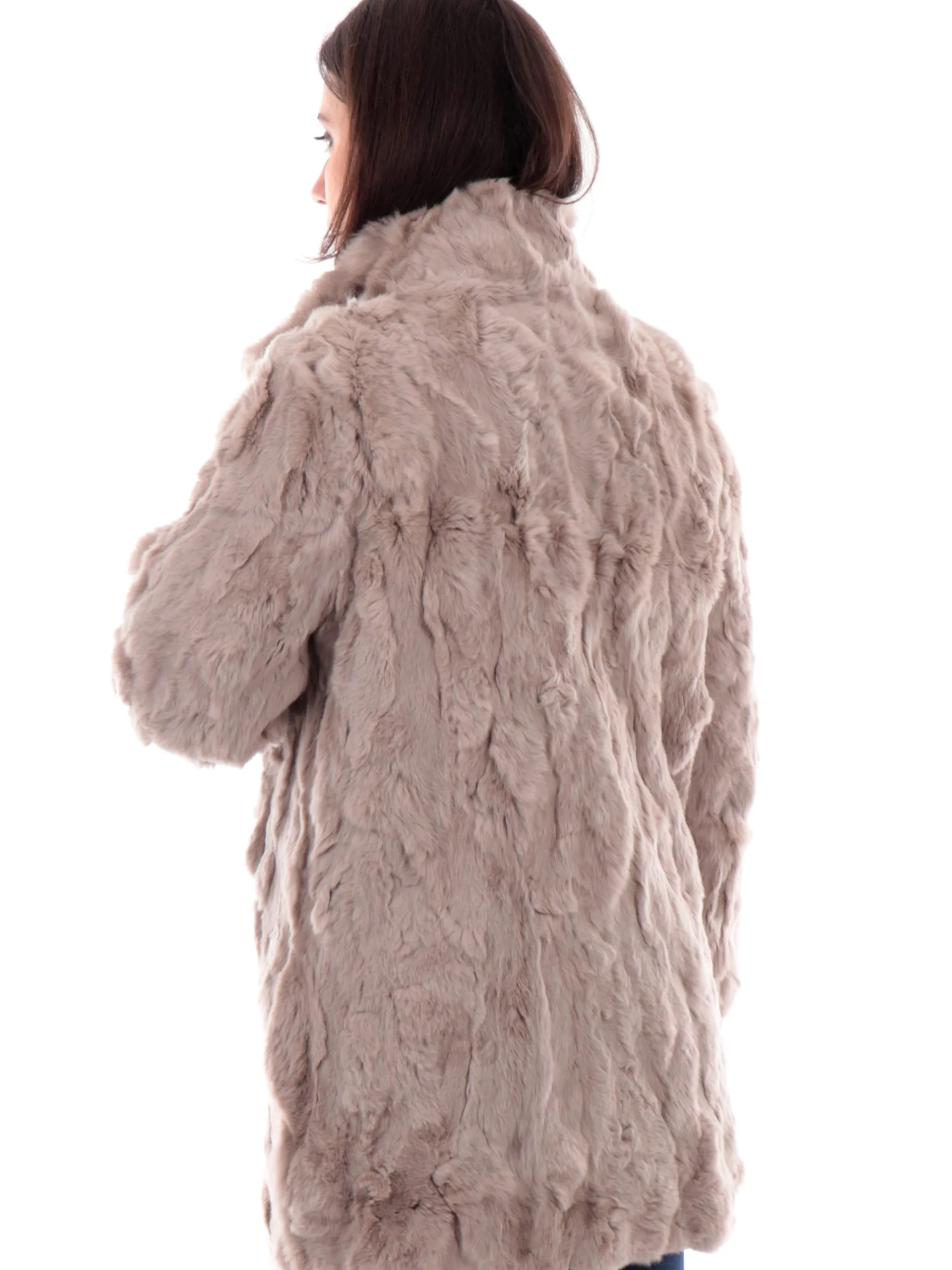 TAVUS Cappotti*Cappotto Pelliccia Rex beige da donna vera 100% lapin 24164
