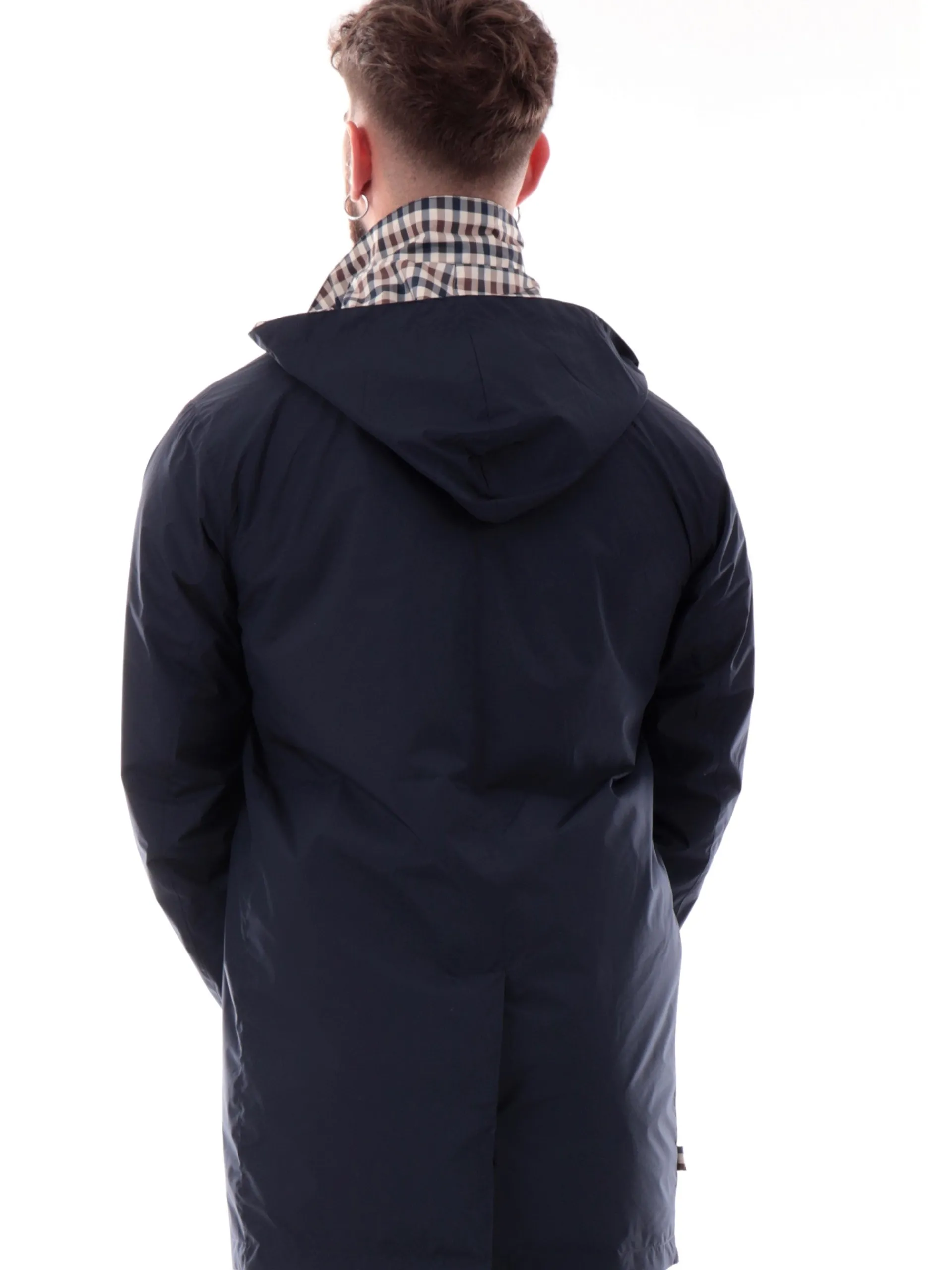 AQUASCUTUM Cappotti*Cappotto primaverile blu da uomo trench con cappuccio removibile AAB005JK014