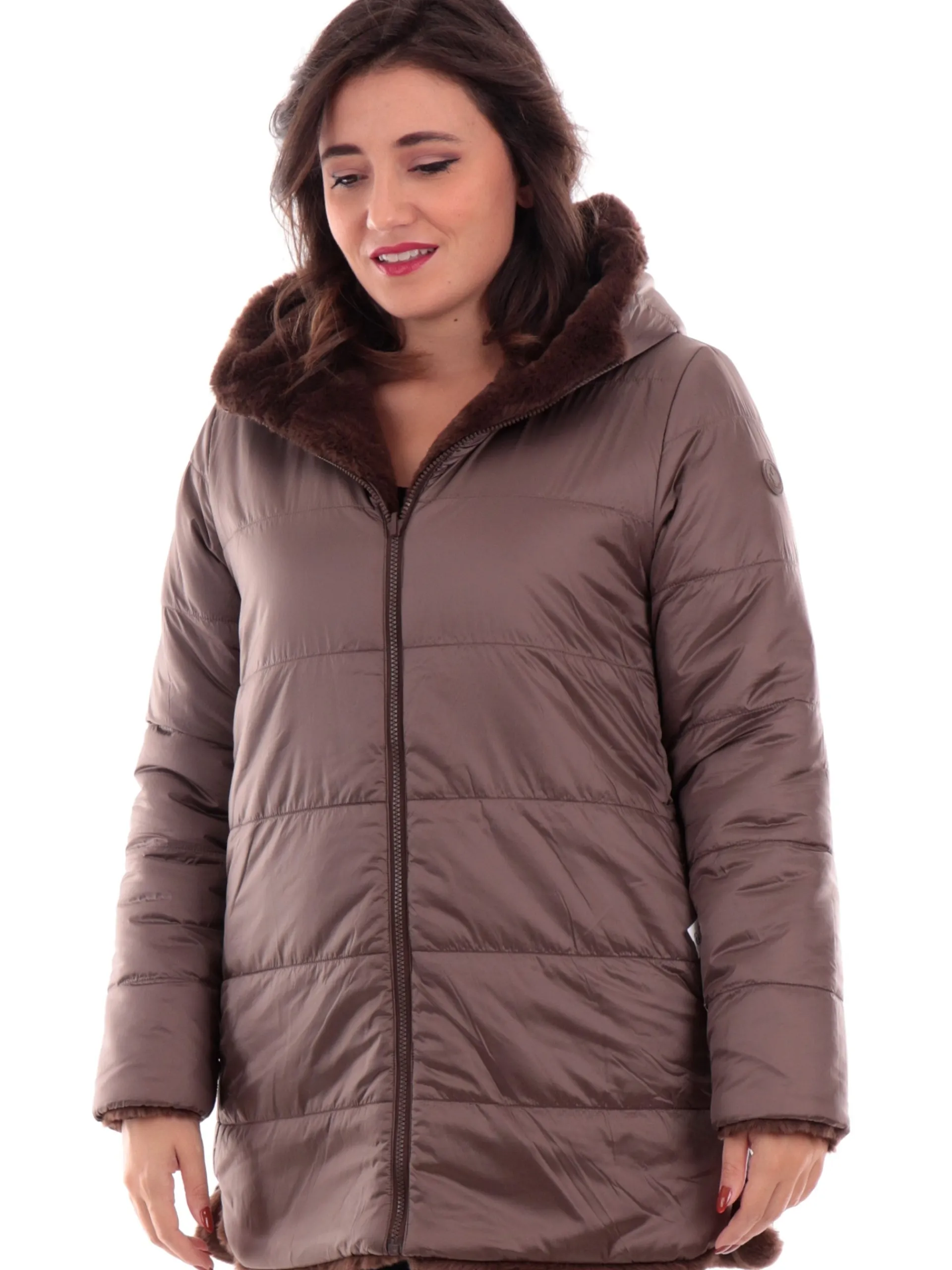 SAVE THE DUCK Giubbotti*Cappotto reversibile Bridget marrone da donna teddy D40070WFURY19