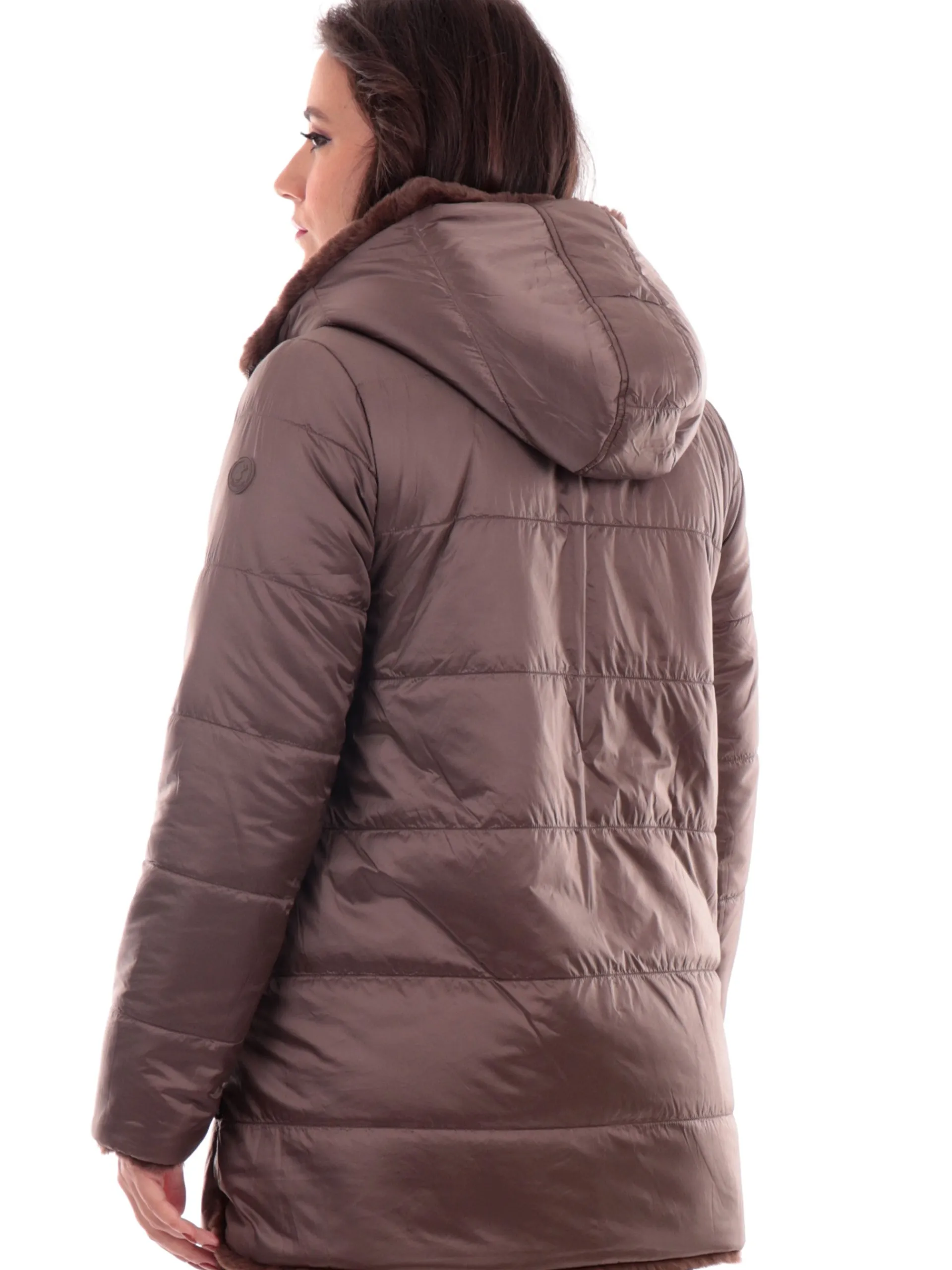 SAVE THE DUCK Giubbotti*Cappotto reversibile Bridget marrone da donna teddy D40070WFURY19