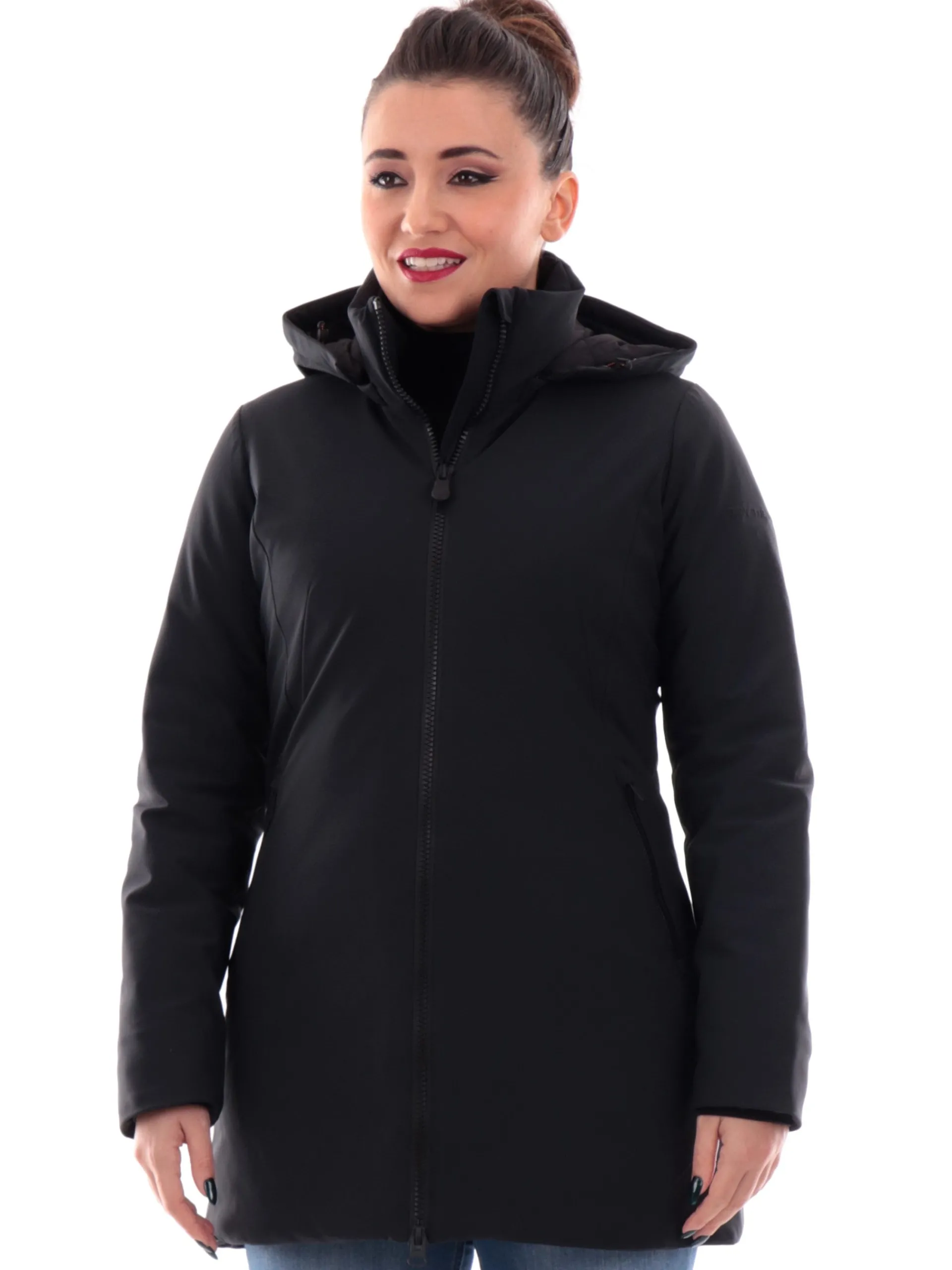 SAVE THE DUCK Giubbotti*Cappotto nero da donna Lila tessuto tecnico D43490WLEXY19