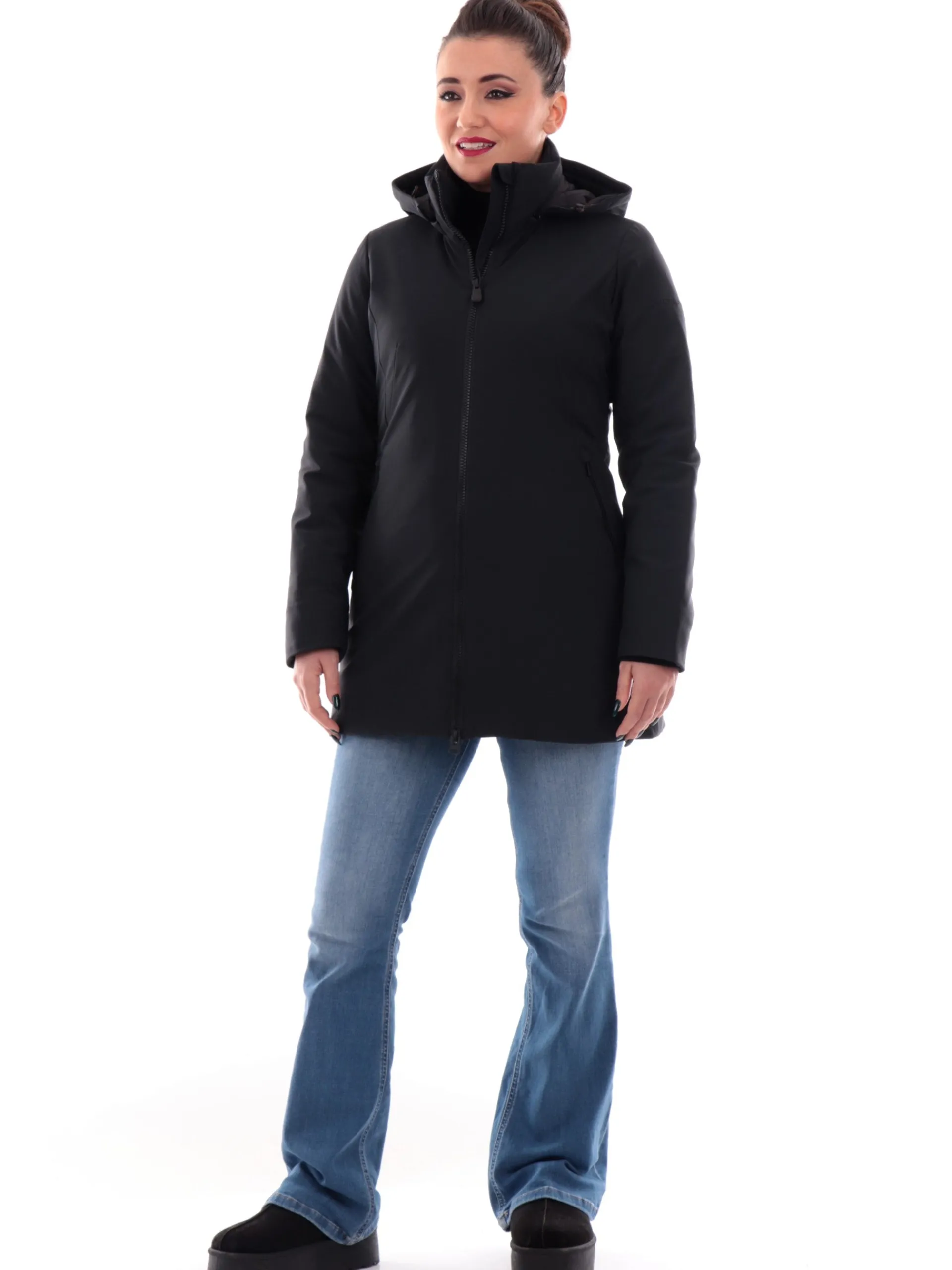 SAVE THE DUCK Giubbotti*Cappotto nero da donna Lila tessuto tecnico D43490WLEXY19